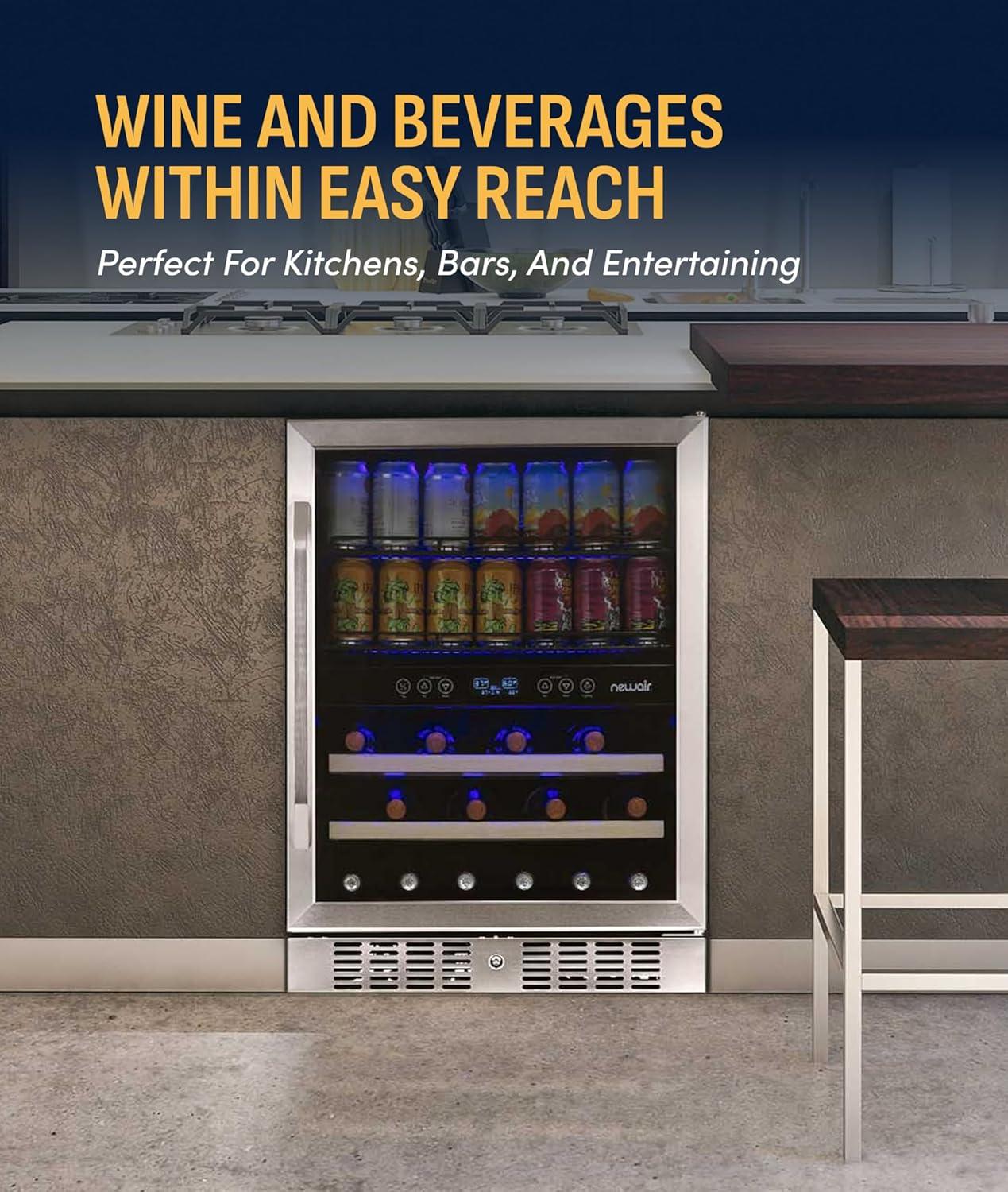 image:imageNewAir 24 Single Zone Beverage amp Wine Fridge Beverage amp Wine Refrigerator for 49 Bottles or 179 Cans Freestanding or BuiltIn Under Counter Mini Fridge for Beer Wine amp Soda Stainless Steel20 Bottles 70 Cans
