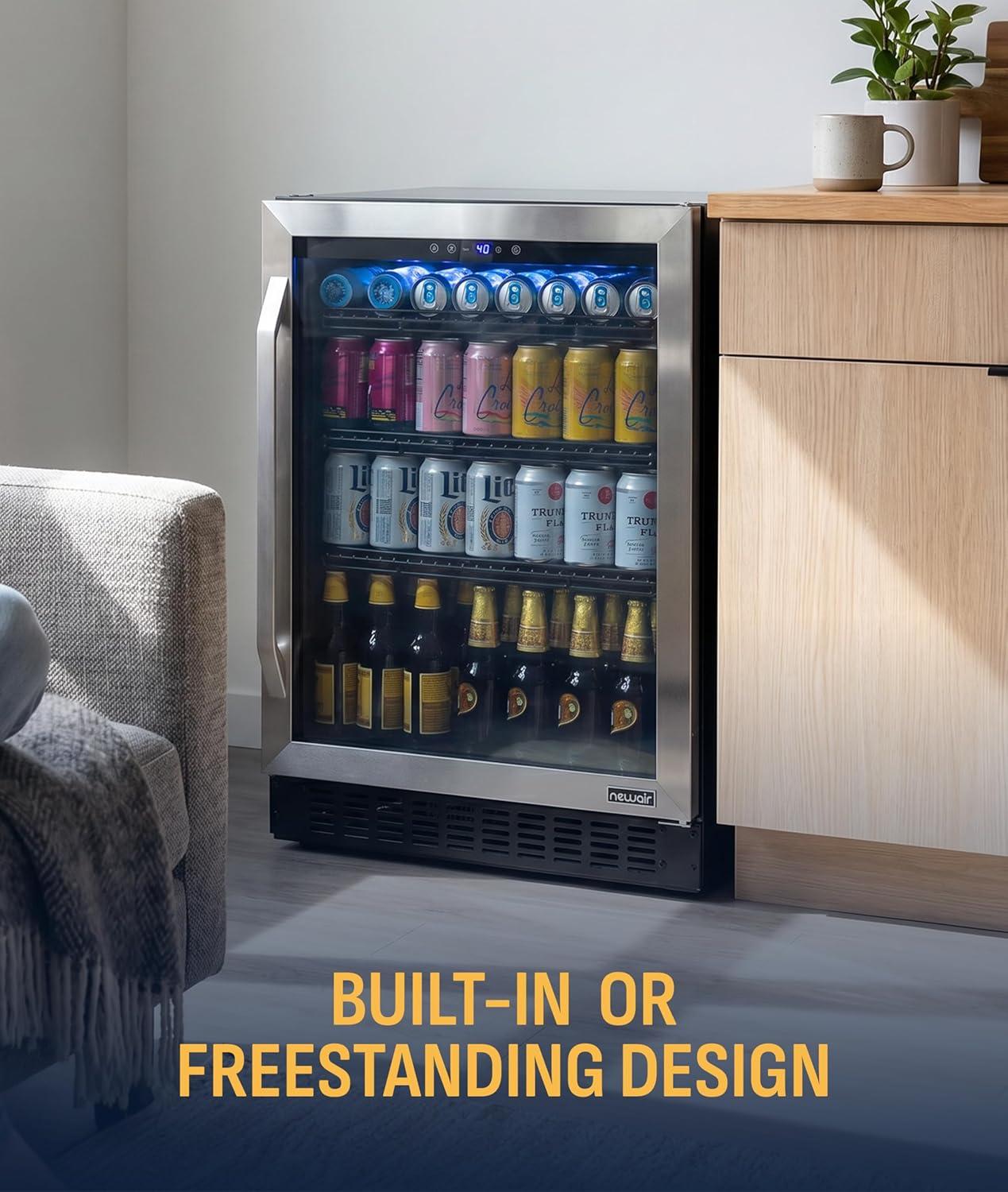 image:imageNewAir 24 Single Zone Beverage amp Wine Fridge Beverage amp Wine Refrigerator for 49 Bottles or 179 Cans Freestanding or BuiltIn Under Counter Mini Fridge for Beer Wine amp Soda Stainless Steel49 Bottles or 179 Cans