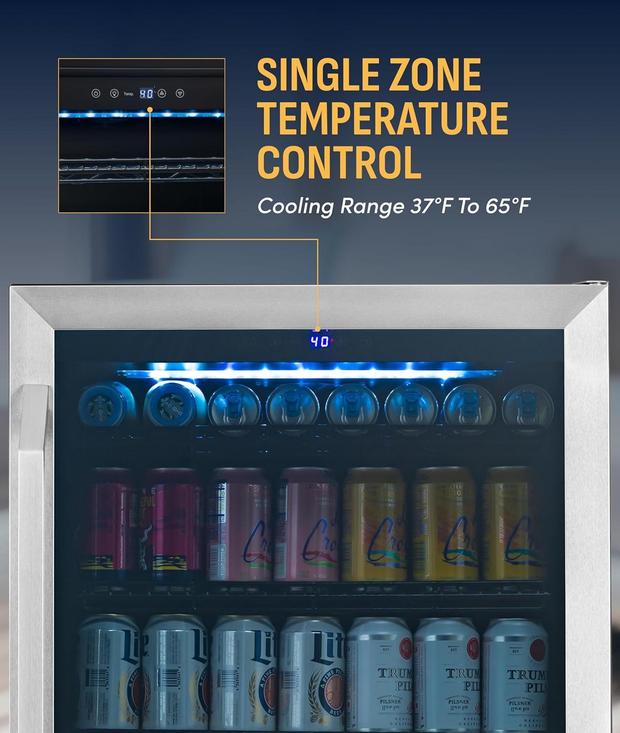 image:imageNewAir 24 Single Zone Beverage amp Wine Fridge Beverage amp Wine Refrigerator for 49 Bottles or 179 Cans Freestanding or BuiltIn Under Counter Mini Fridge for Beer Wine amp Soda Stainless Steel49 Bottles or 179 Cans
