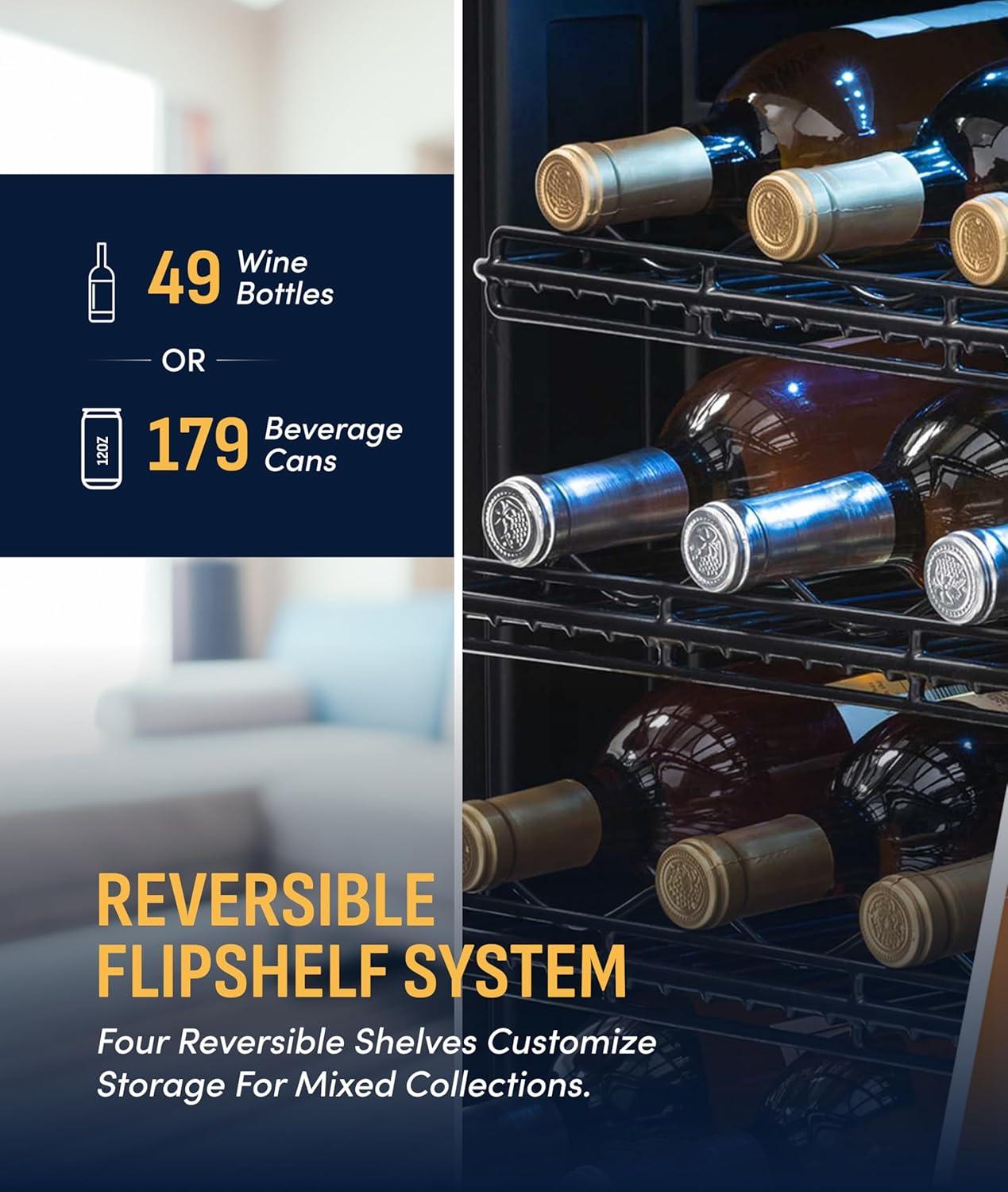 image:imageNewAir 24 Single Zone Beverage amp Wine Fridge Beverage amp Wine Refrigerator for 49 Bottles or 179 Cans Freestanding or BuiltIn Under Counter Mini Fridge for Beer Wine amp Soda Stainless Steel49 Bottles or 179 Cans