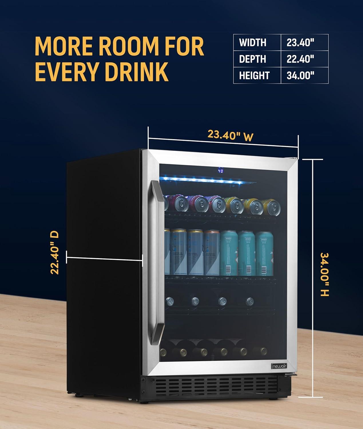 image:imageNewAir 24 Single Zone Beverage amp Wine Fridge Beverage amp Wine Refrigerator for 49 Bottles or 179 Cans Freestanding or BuiltIn Under Counter Mini Fridge for Beer Wine amp Soda Stainless Steel49 Bottles or 179 Cans