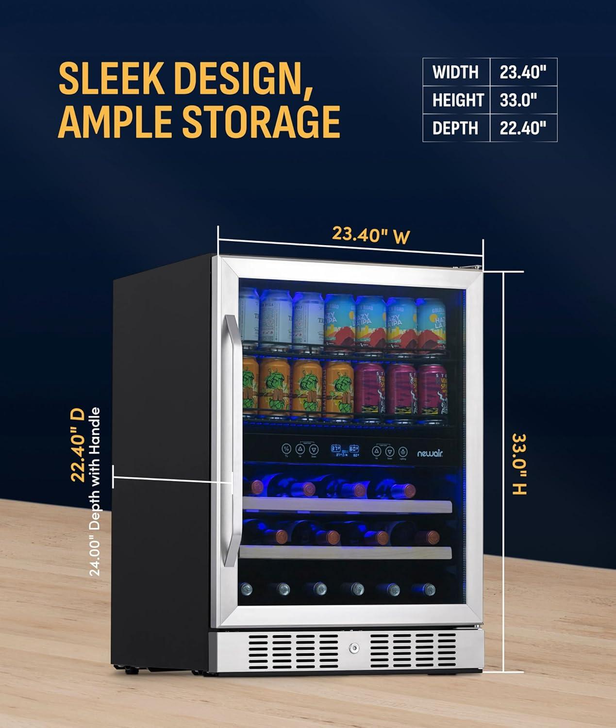 image:imageNewAir 24 Single Zone Beverage amp Wine Fridge Beverage amp Wine Refrigerator for 49 Bottles or 179 Cans Freestanding or BuiltIn Under Counter Mini Fridge for Beer Wine amp Soda Stainless Steel20 Bottles 70 Cans