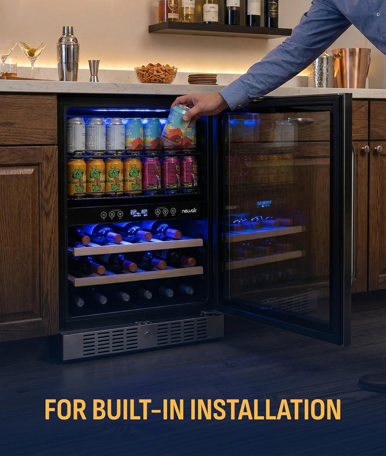 image:imageNewAir 24 Single Zone Beverage amp Wine Fridge Beverage amp Wine Refrigerator for 49 Bottles or 179 Cans Freestanding or BuiltIn Under Counter Mini Fridge for Beer Wine amp Soda Stainless Steel20 Bottles 70 Cans