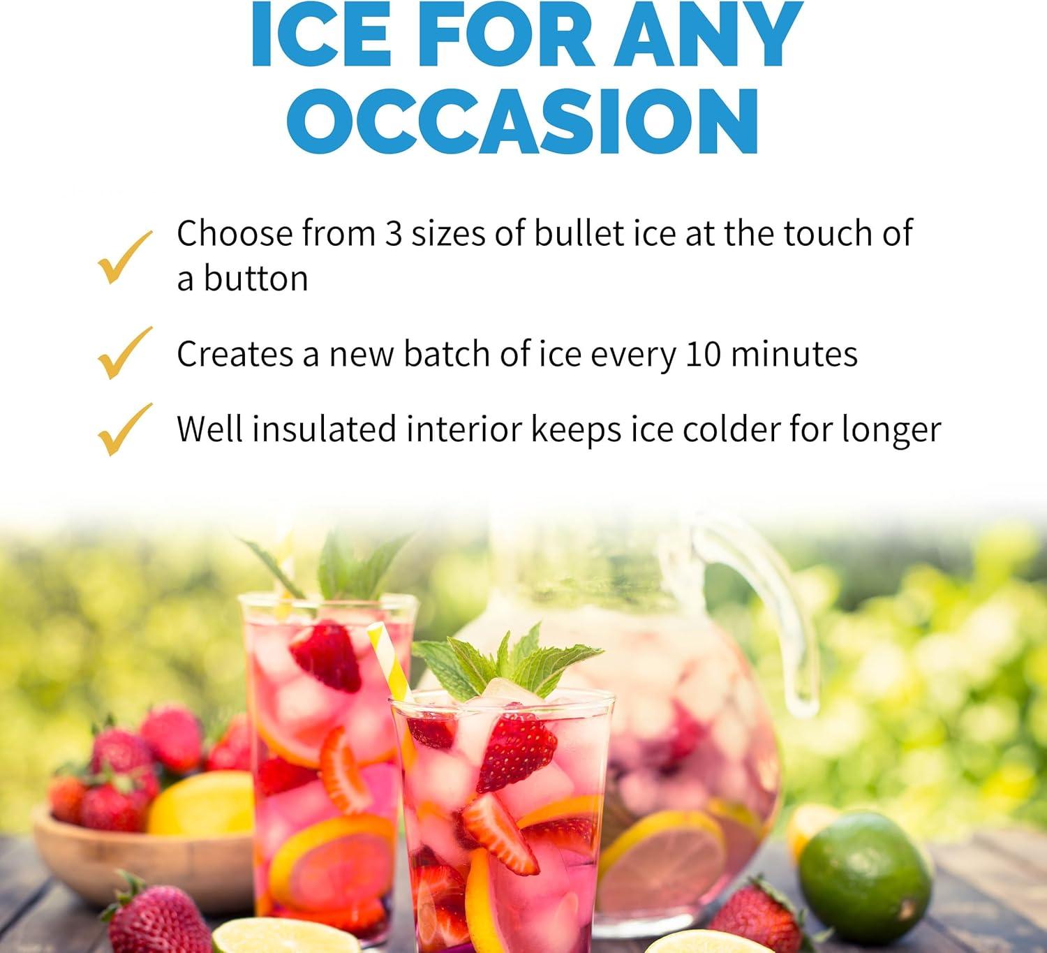image:imageNewAir 28 lb Countertop Ice Maker Portable Bullet Ice Machine Fresh Ice in 10 Minutes 3 Ice Sizes Compact Stainless Steel with Scoop amp Basket