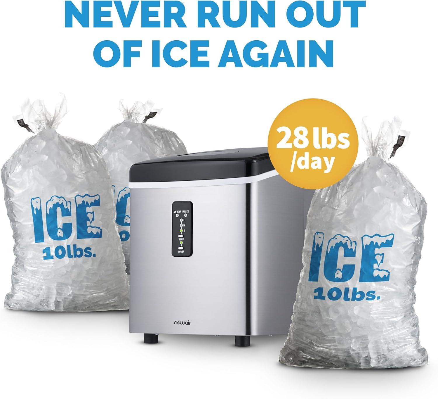 image:imageNewAir 28 lb Countertop Ice Maker Portable Bullet Ice Machine Fresh Ice in 10 Minutes 3 Ice Sizes Compact Stainless Steel with Scoop amp Basket