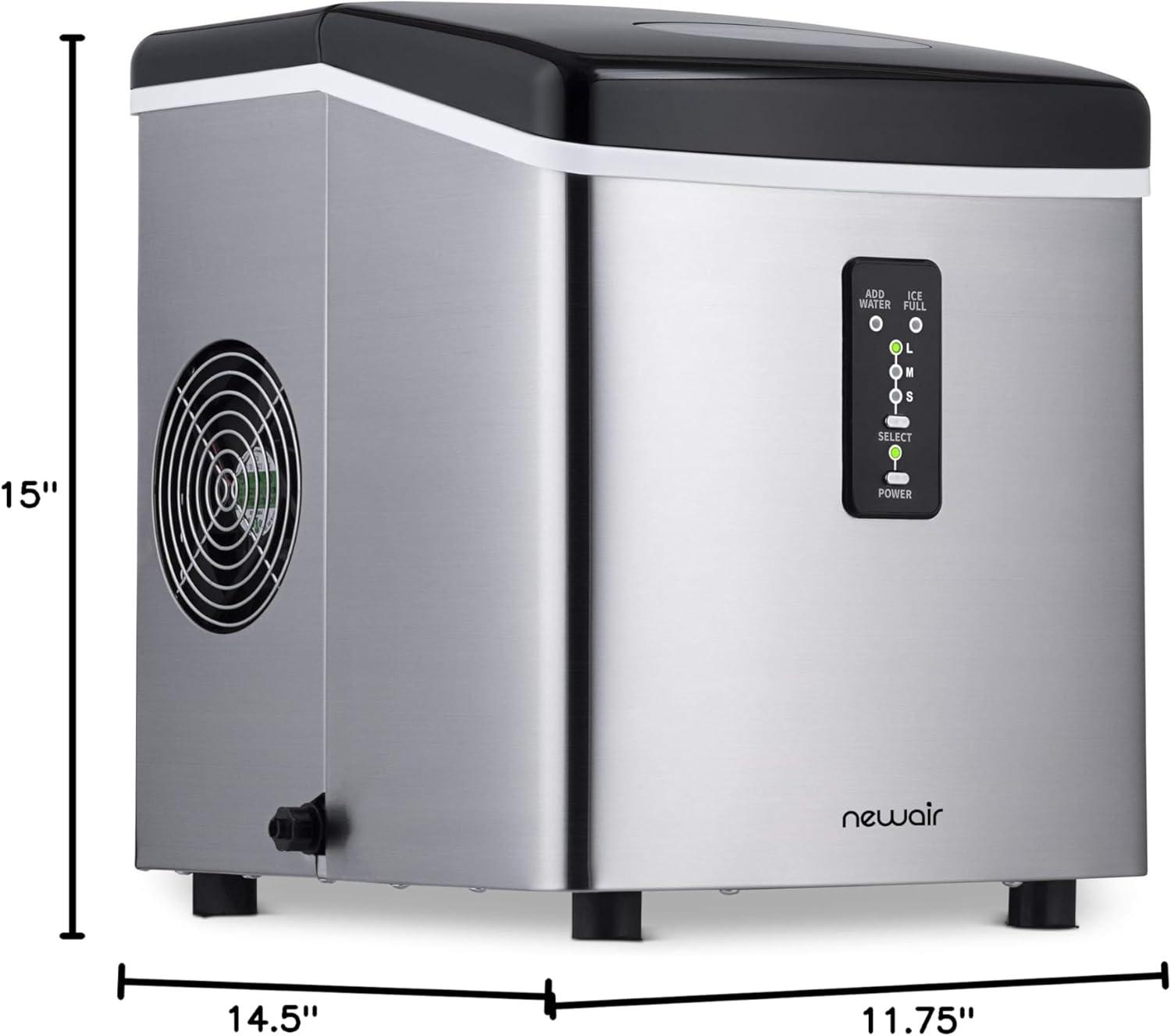 image:imageNewAir 28 lb Countertop Ice Maker Portable Bullet Ice Machine Fresh Ice in 10 Minutes 3 Ice Sizes Compact Stainless Steel with Scoop amp Basket