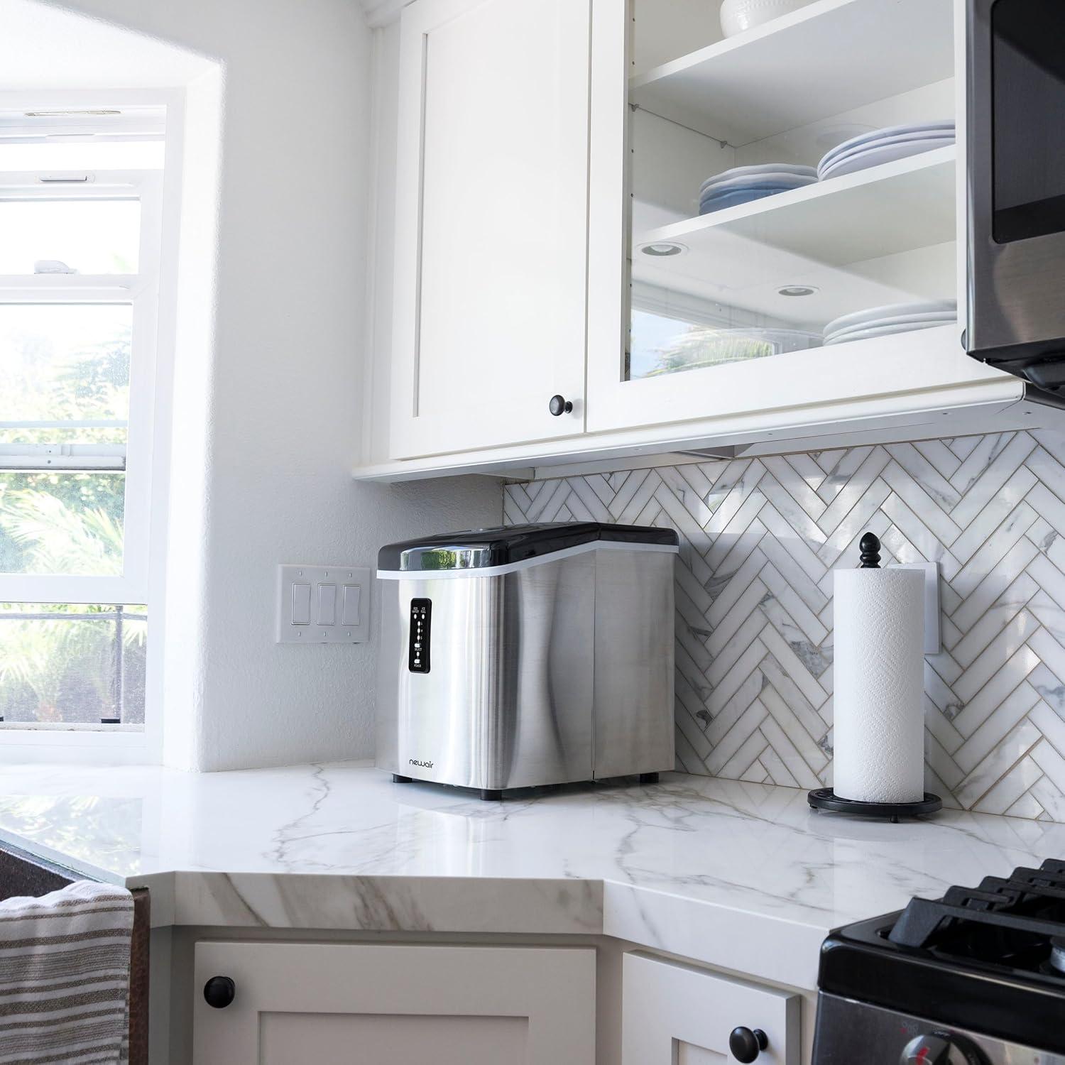 image:imageNewAir 28 lb Countertop Ice Maker Portable Bullet Ice Machine Fresh Ice in 10 Minutes 3 Ice Sizes Compact Stainless Steel with Scoop amp Basket
