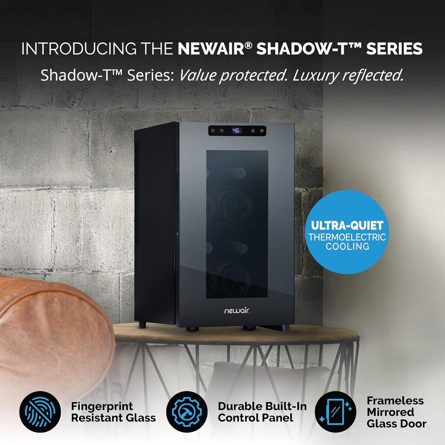 image:imageNewAir ShadowT Series 8 Bottle Thermoelectric Wine Fridge Countertop Wine Refrigerator Mirrored Compact Wine Cellar TripleLayer Glass Door Cooler VibrationFree amp UltraQuiet Cooling8 bottles
