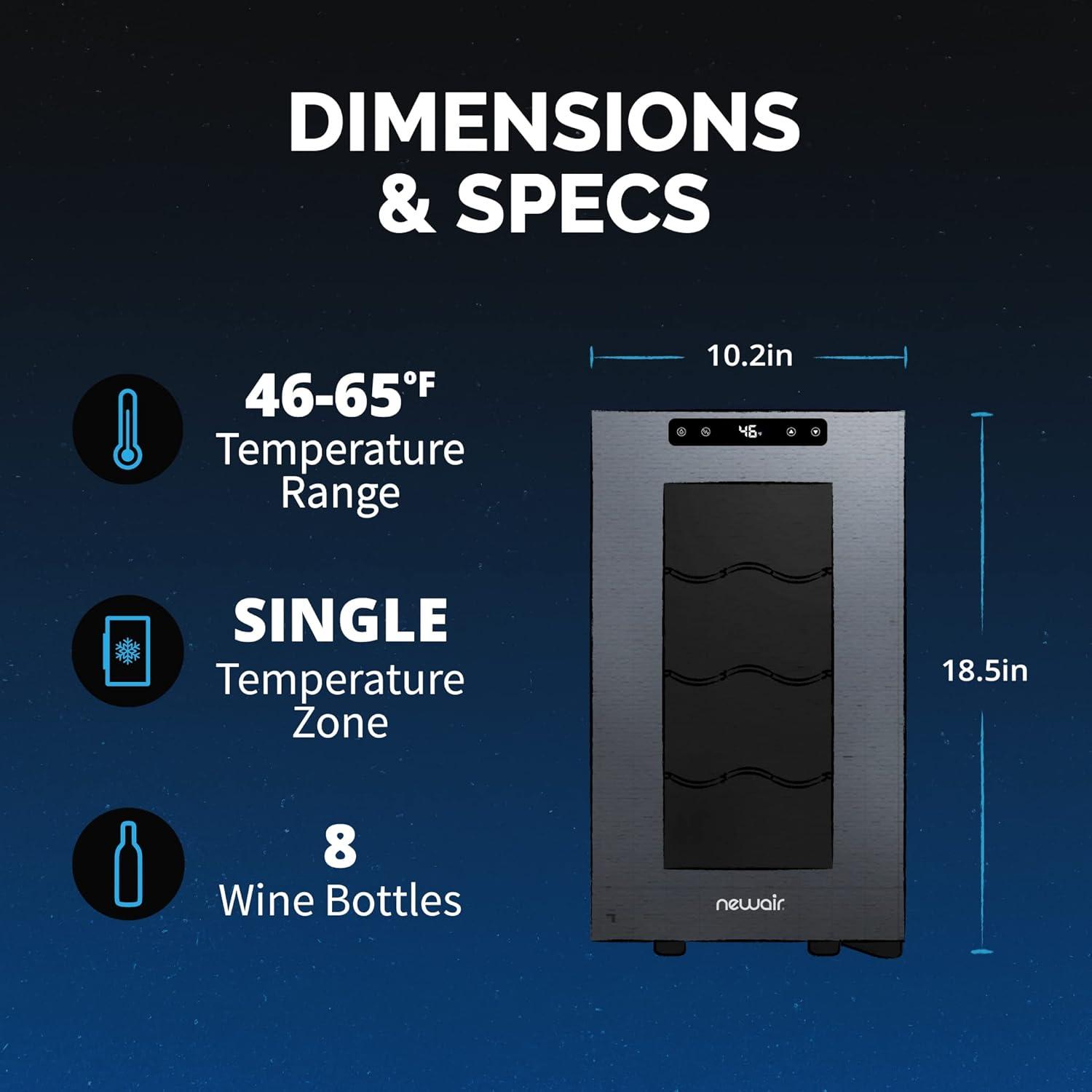 image:imageNewAir ShadowT Series 8 Bottle Thermoelectric Wine Fridge Countertop Wine Refrigerator Mirrored Compact Wine Cellar TripleLayer Glass Door Cooler VibrationFree amp UltraQuiet Cooling8 bottles