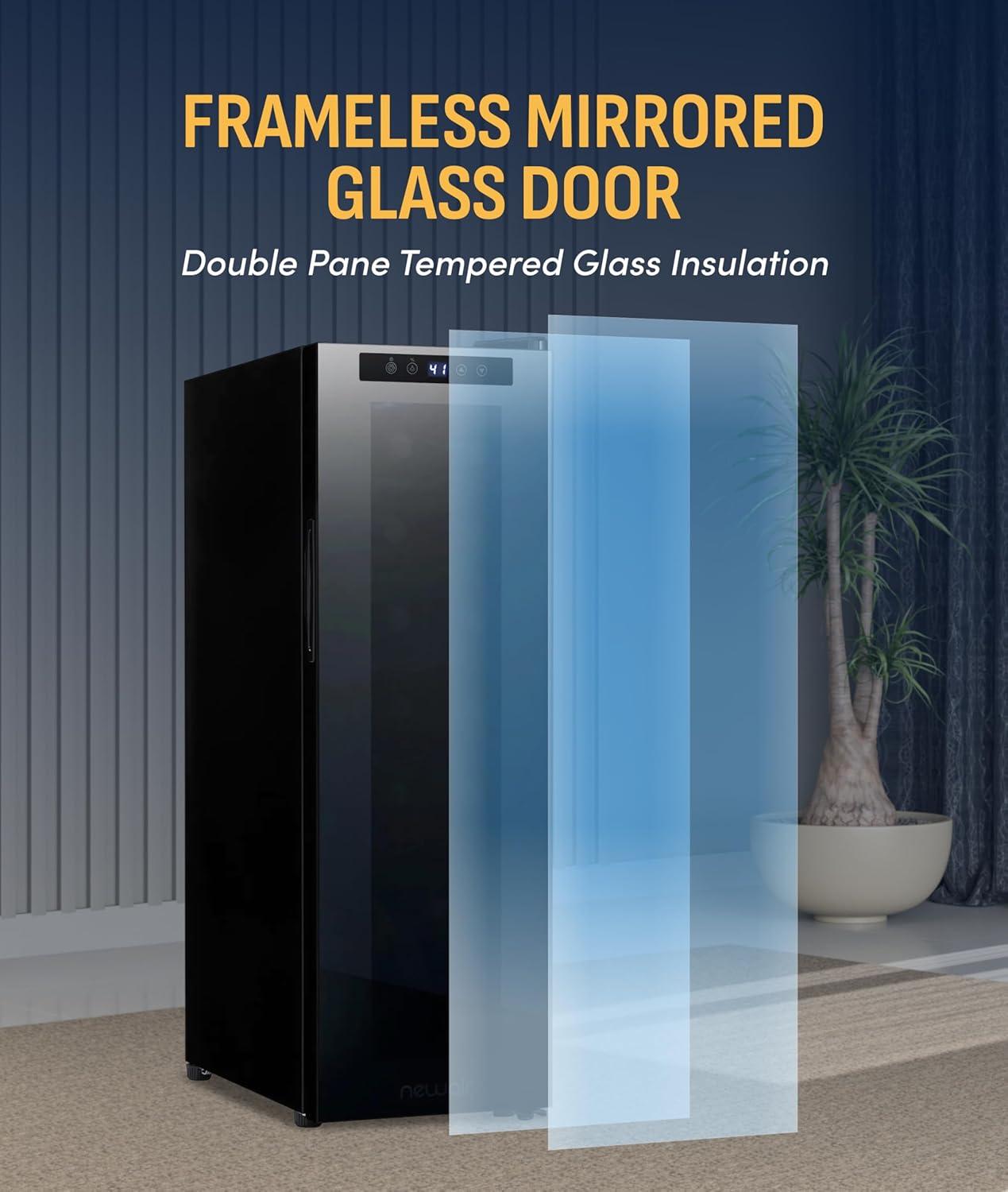 image:imageNewAir ShadowT Series 8 Bottle Thermoelectric Wine Fridge Countertop Wine Refrigerator Mirrored Compact Wine Cellar TripleLayer Glass Door Cooler VibrationFree amp UltraQuiet Cooling12 Bottle