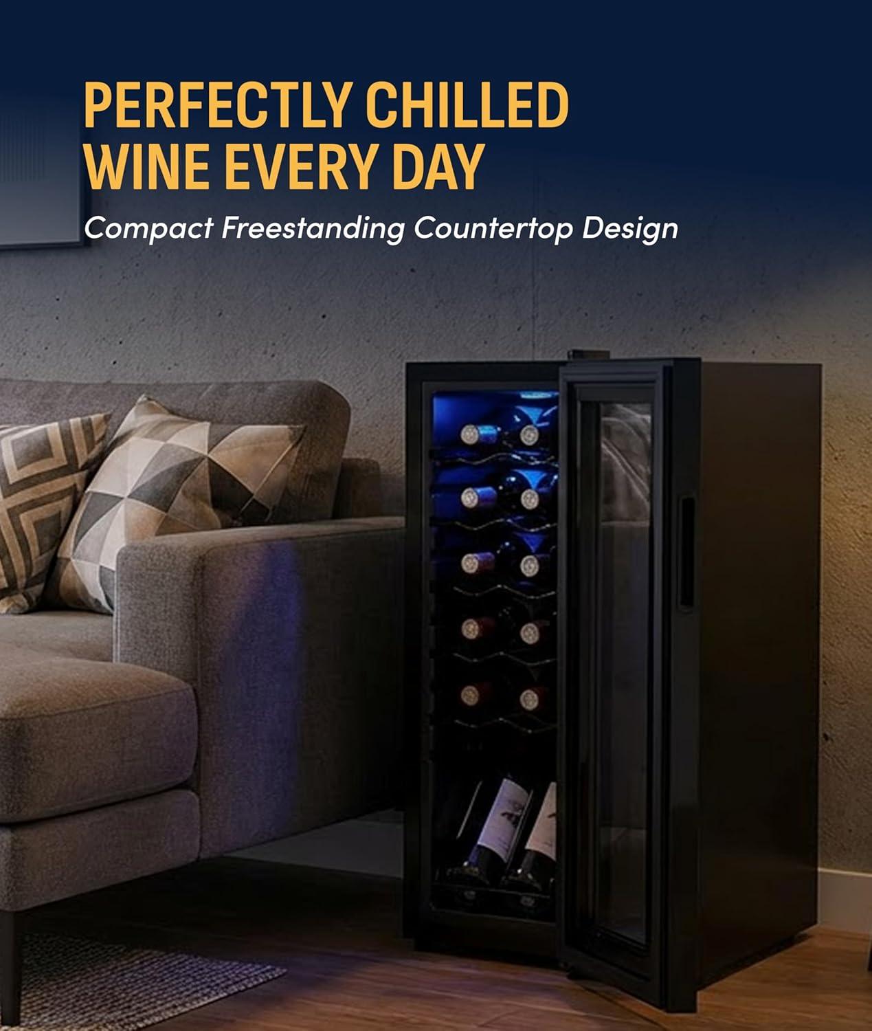 image:imageNewAir ShadowT Series 8 Bottle Thermoelectric Wine Fridge Countertop Wine Refrigerator Mirrored Compact Wine Cellar TripleLayer Glass Door Cooler VibrationFree amp UltraQuiet Cooling12 Bottle