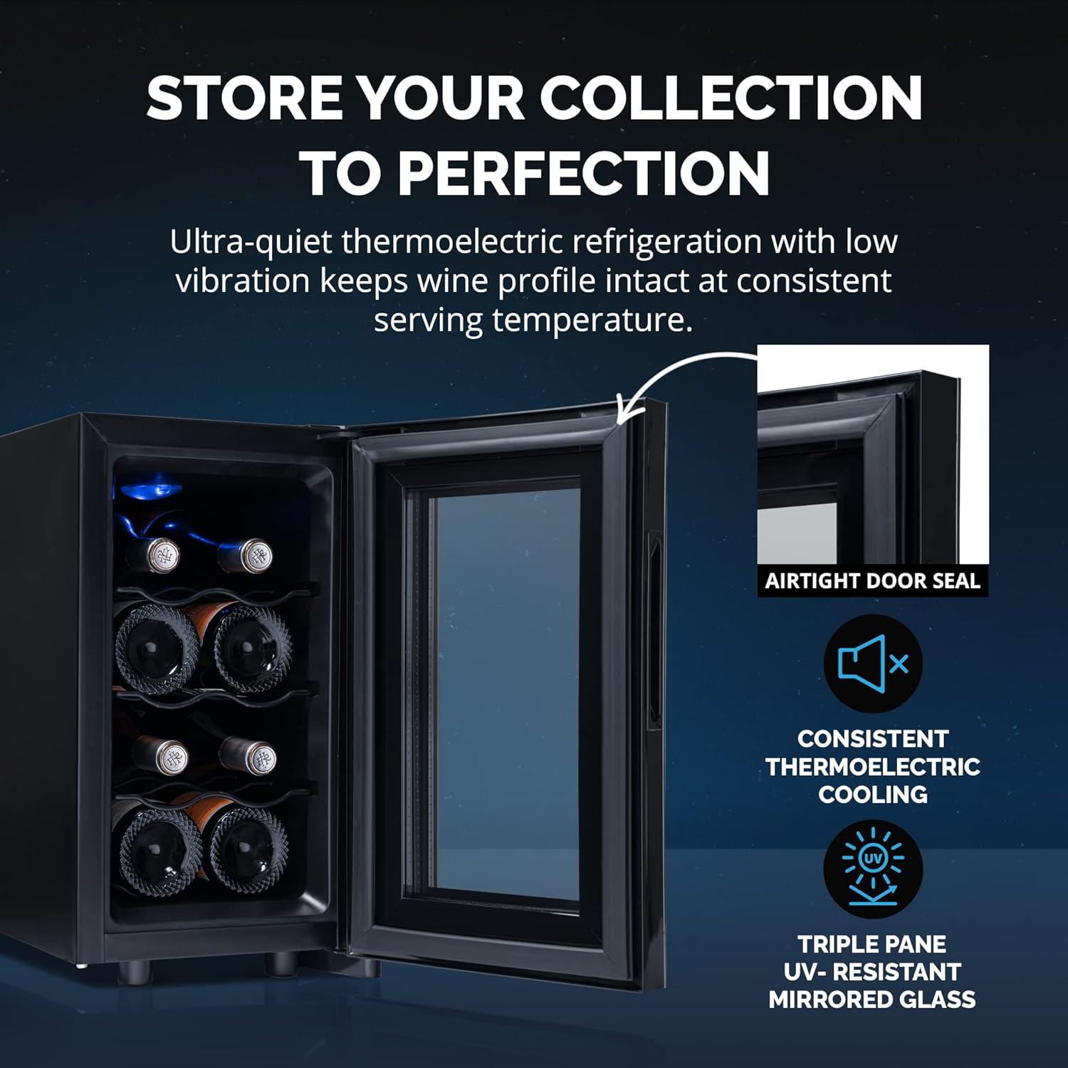 image:imageNewAir ShadowT Series 8 Bottle Thermoelectric Wine Fridge Countertop Wine Refrigerator Mirrored Compact Wine Cellar TripleLayer Glass Door Cooler VibrationFree amp UltraQuiet Cooling8 bottles