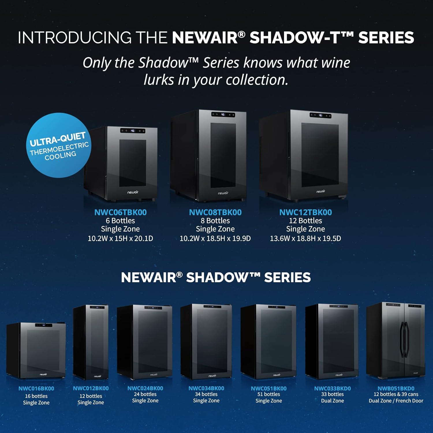 image:imageNewAir ShadowT Series 8 Bottle Thermoelectric Wine Fridge Countertop Wine Refrigerator Mirrored Compact Wine Cellar TripleLayer Glass Door Cooler VibrationFree amp UltraQuiet Cooling6 bottles