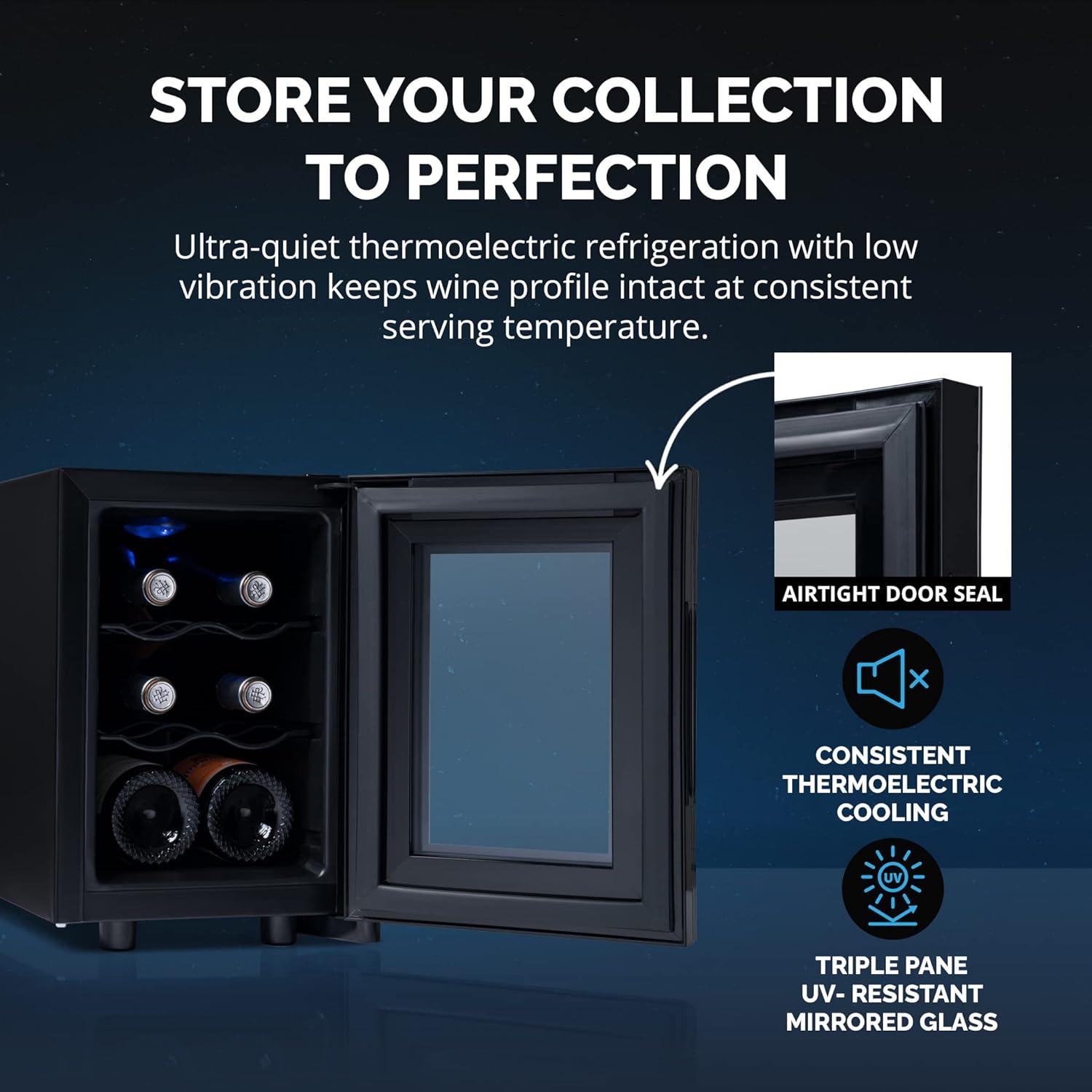 image:imageNewAir ShadowT Series 8 Bottle Thermoelectric Wine Fridge Countertop Wine Refrigerator Mirrored Compact Wine Cellar TripleLayer Glass Door Cooler VibrationFree amp UltraQuiet Cooling6 bottles