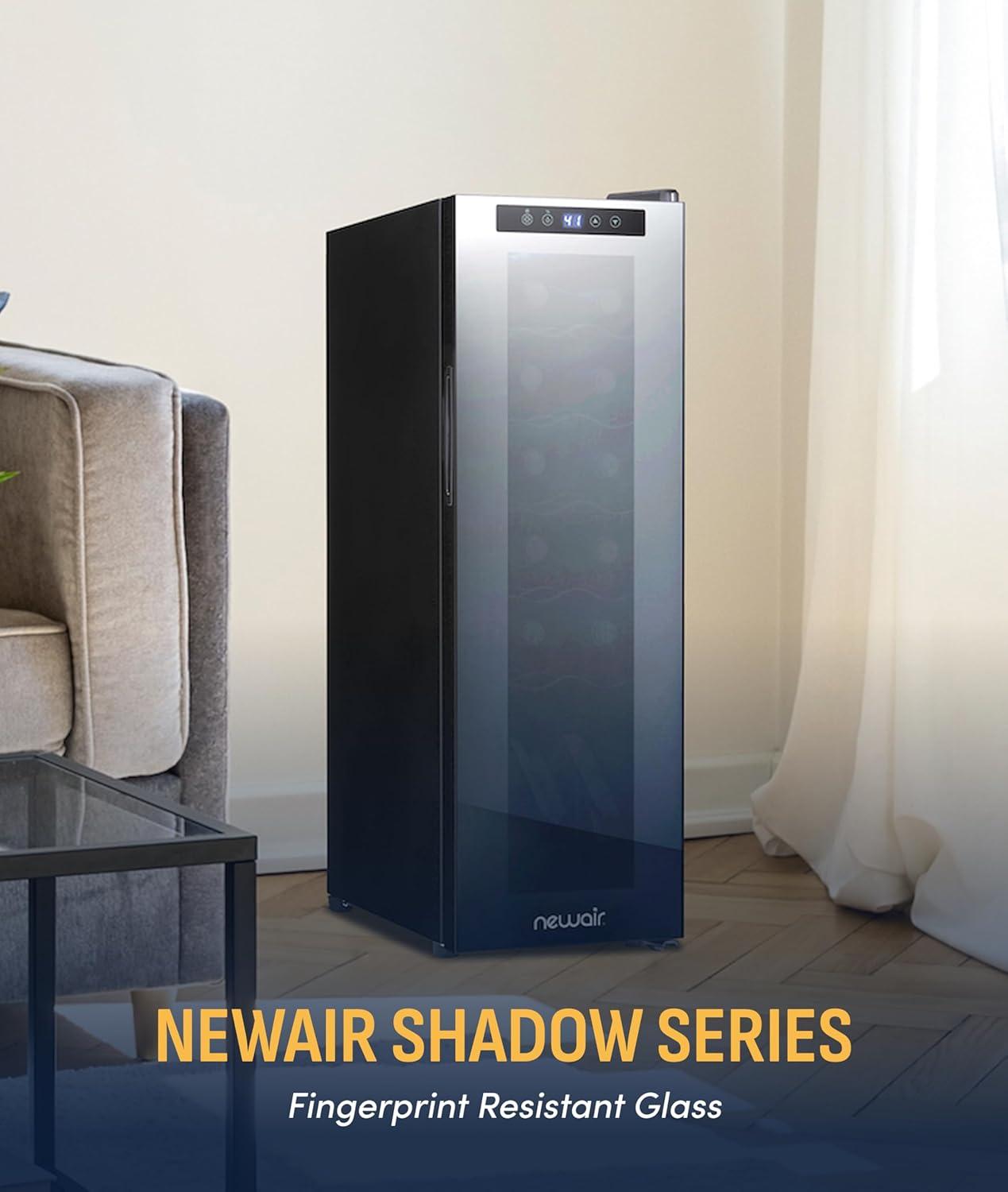 image:imageNewAir ShadowT Series 8 Bottle Thermoelectric Wine Fridge Countertop Wine Refrigerator Mirrored Compact Wine Cellar TripleLayer Glass Door Cooler VibrationFree amp UltraQuiet Cooling12 Bottle