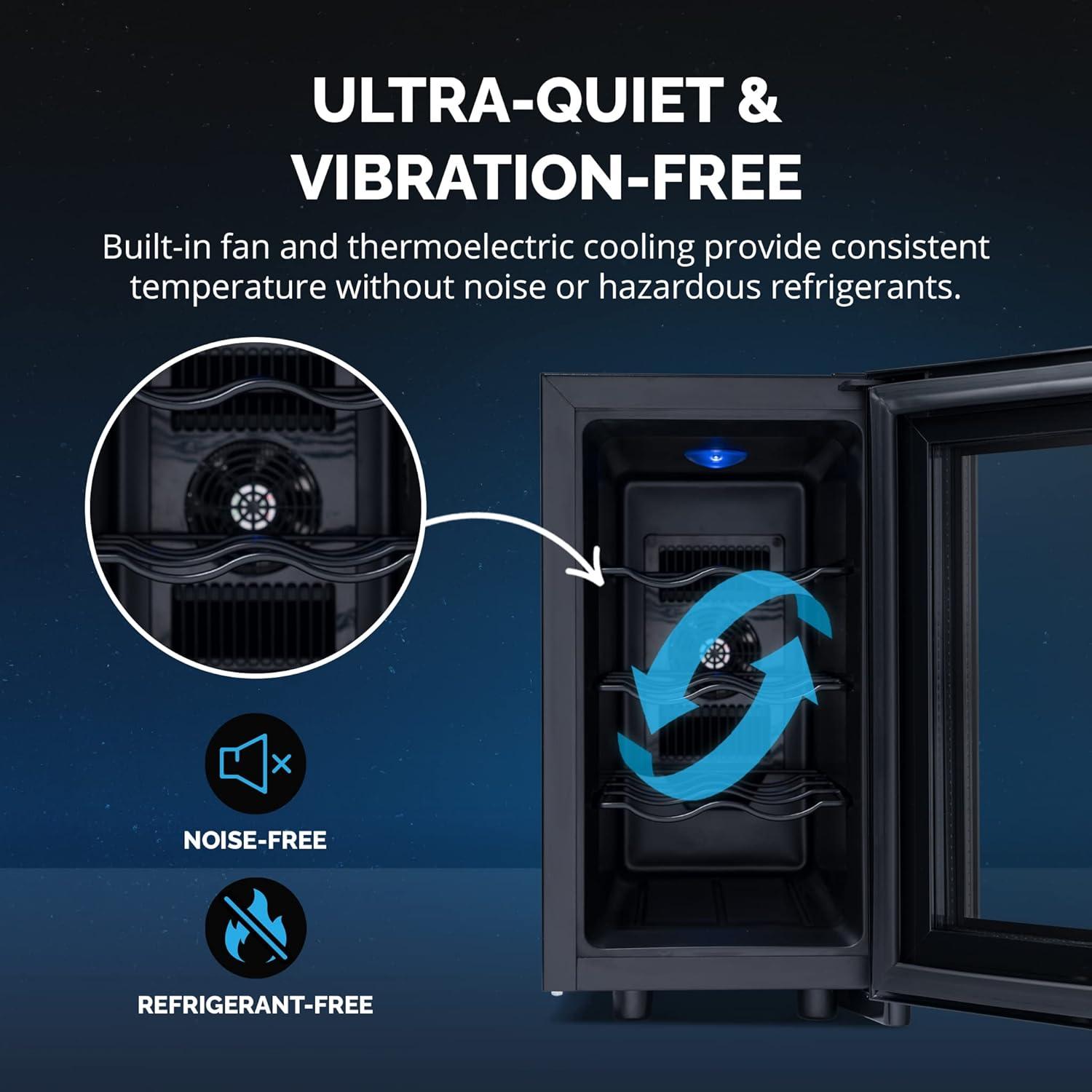 image:imageNewAir ShadowT Series 8 Bottle Thermoelectric Wine Fridge Countertop Wine Refrigerator Mirrored Compact Wine Cellar TripleLayer Glass Door Cooler VibrationFree amp UltraQuiet Cooling8 bottles
