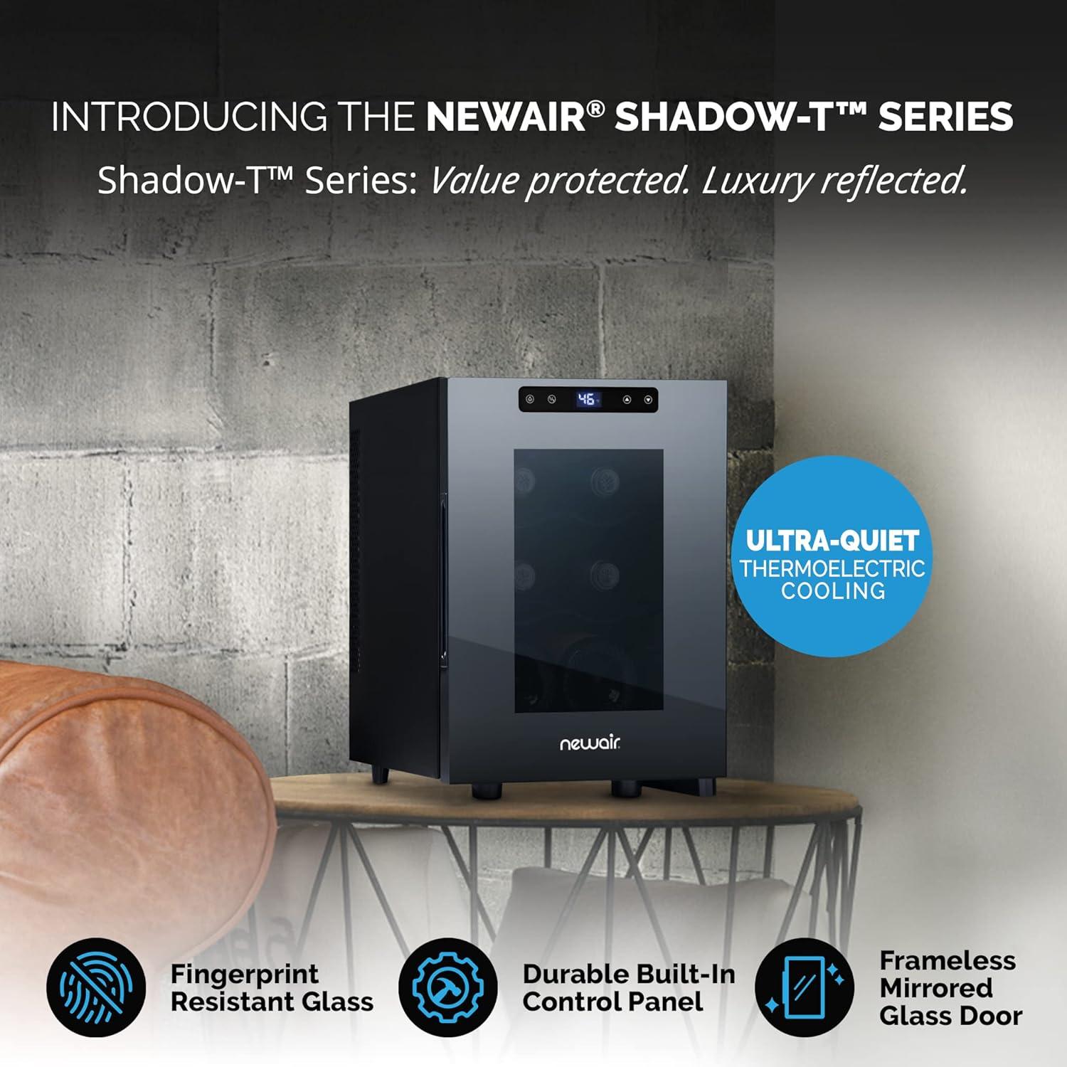 image:imageNewAir ShadowT Series 8 Bottle Thermoelectric Wine Fridge Countertop Wine Refrigerator Mirrored Compact Wine Cellar TripleLayer Glass Door Cooler VibrationFree amp UltraQuiet Cooling6 bottles