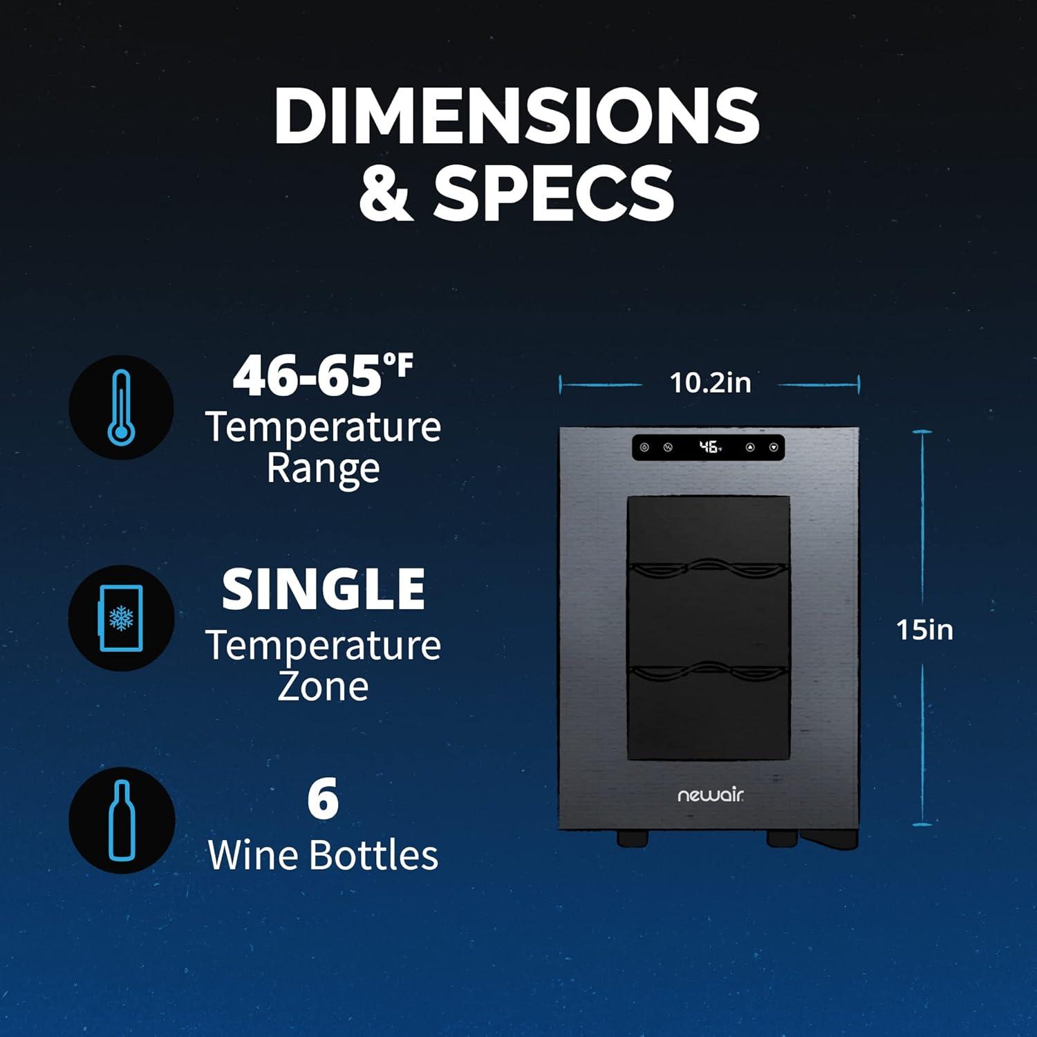 image:imageNewAir ShadowT Series 8 Bottle Thermoelectric Wine Fridge Countertop Wine Refrigerator Mirrored Compact Wine Cellar TripleLayer Glass Door Cooler VibrationFree amp UltraQuiet Cooling6 bottles