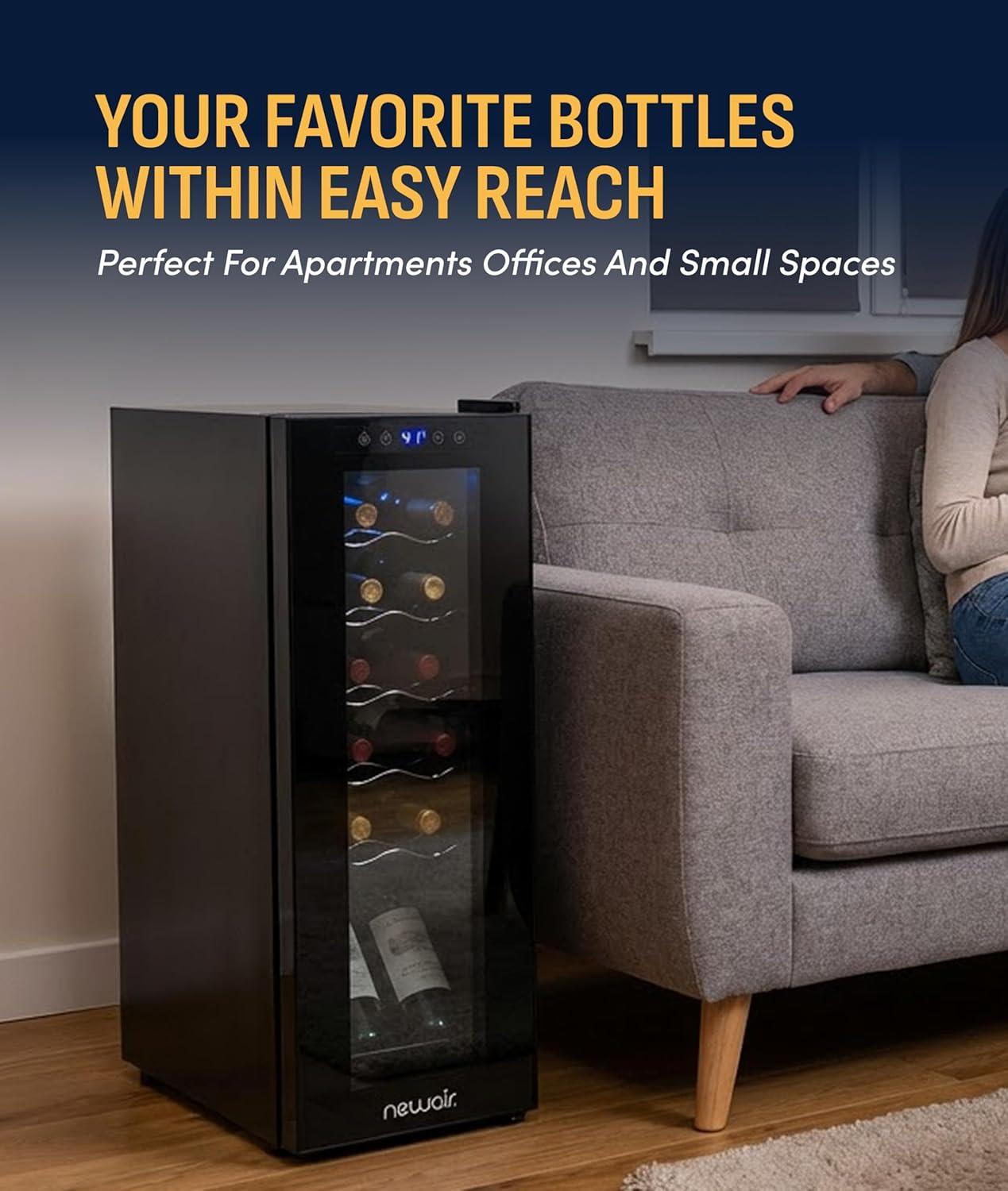 image:imageNewAir ShadowT Series 8 Bottle Thermoelectric Wine Fridge Countertop Wine Refrigerator Mirrored Compact Wine Cellar TripleLayer Glass Door Cooler VibrationFree amp UltraQuiet Cooling12 Bottle