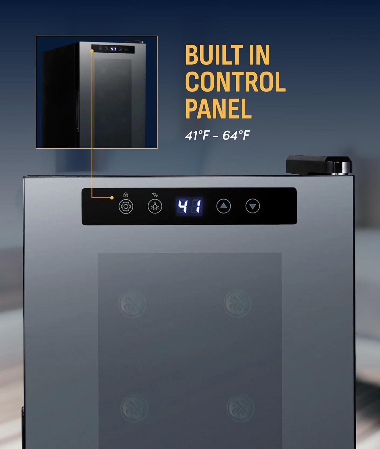 image:imageNewAir ShadowT Series 8 Bottle Thermoelectric Wine Fridge Countertop Wine Refrigerator Mirrored Compact Wine Cellar TripleLayer Glass Door Cooler VibrationFree amp UltraQuiet Cooling12 Bottle