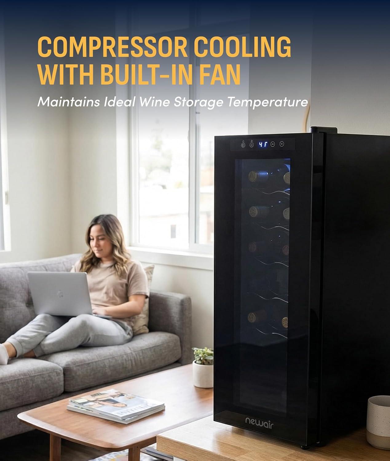 image:imageNewAir ShadowT Series 8 Bottle Thermoelectric Wine Fridge Countertop Wine Refrigerator Mirrored Compact Wine Cellar TripleLayer Glass Door Cooler VibrationFree amp UltraQuiet Cooling12 Bottle