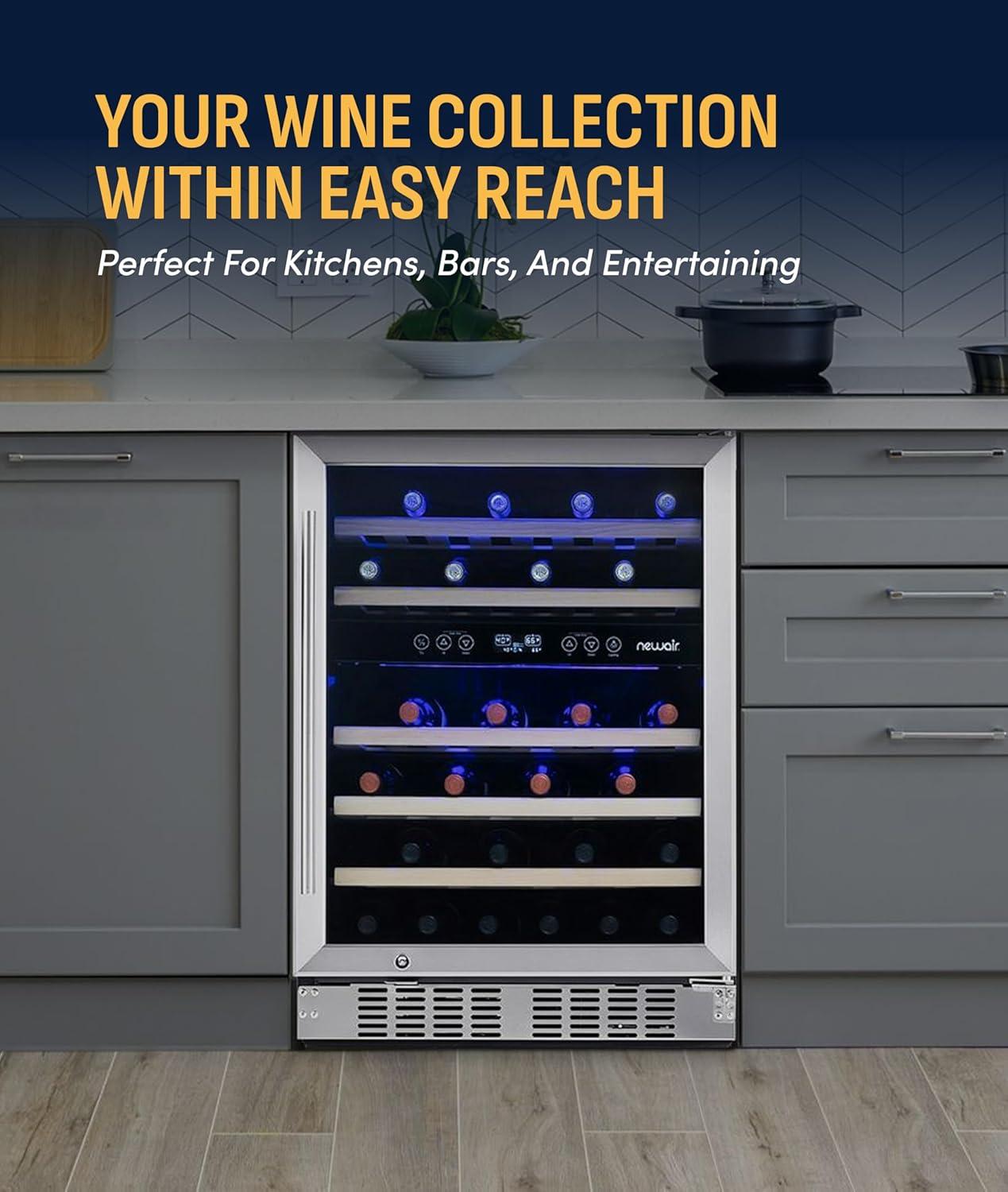 image:imageNewair 24 Wine Cooler Refrigerator Large 116 Bottle Builtin or Freestanding Dual Zone Wine Cellar in Stainless Steel with Precision Thermostat Full Extension Beechwood ShelvesStainless Steel Recessed Kickplate