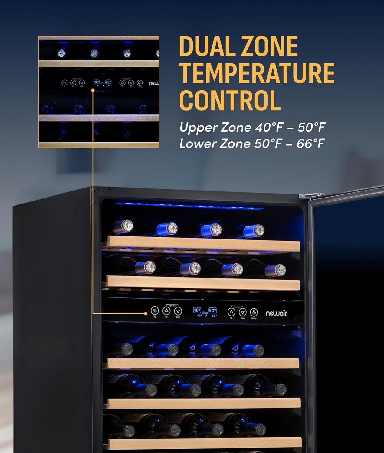 image:imageNewair 24 Wine Cooler Refrigerator Large 116 Bottle Builtin or Freestanding Dual Zone Wine Cellar in Stainless Steel with Precision Thermostat Full Extension Beechwood ShelvesStainless Steel
