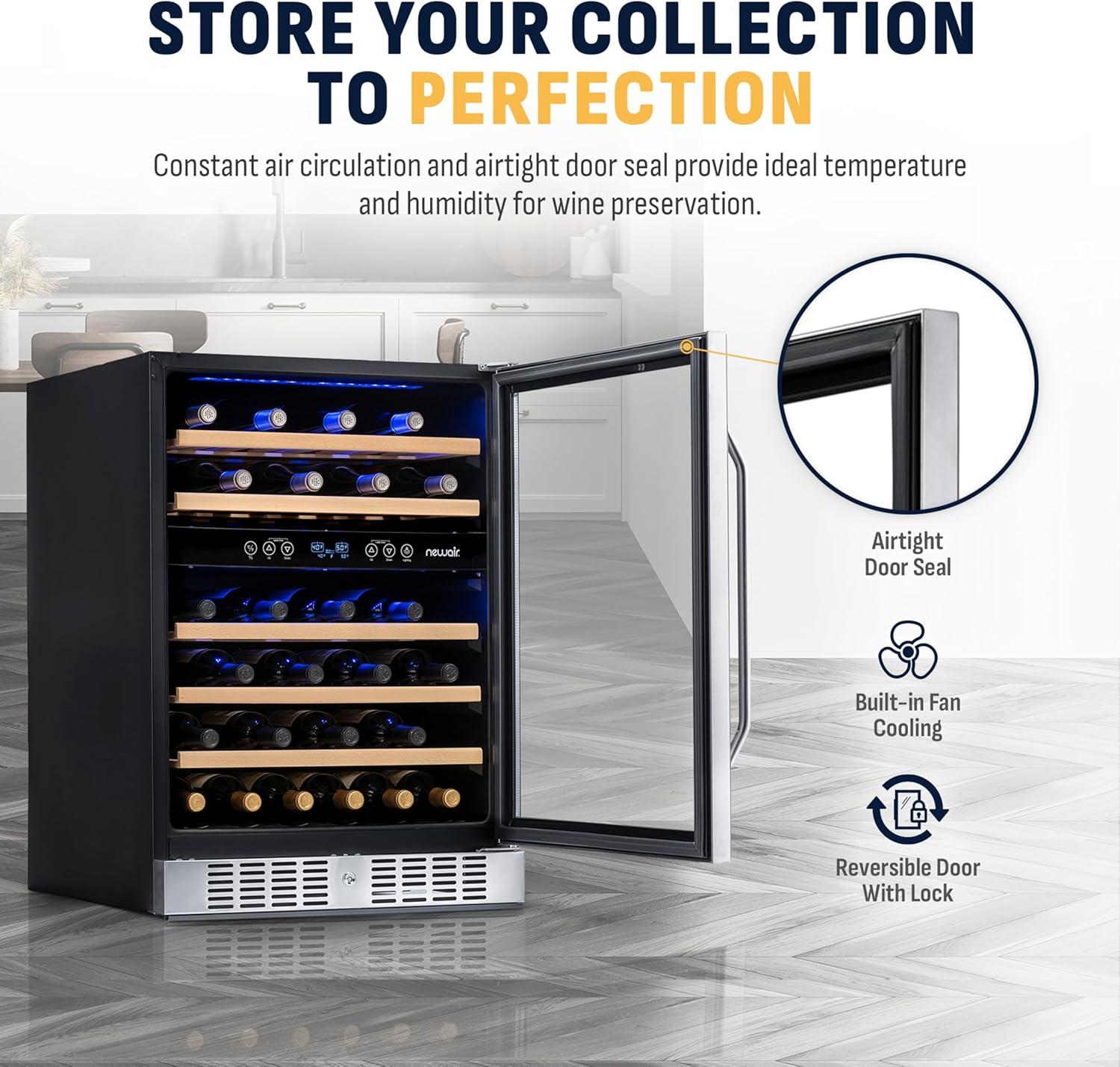 image:imageNewair 24 Wine Cooler Refrigerator Large 116 Bottle Builtin or Freestanding Dual Zone Wine Cellar in Stainless Steel with Precision Thermostat Full Extension Beechwood ShelvesStainless Steel
