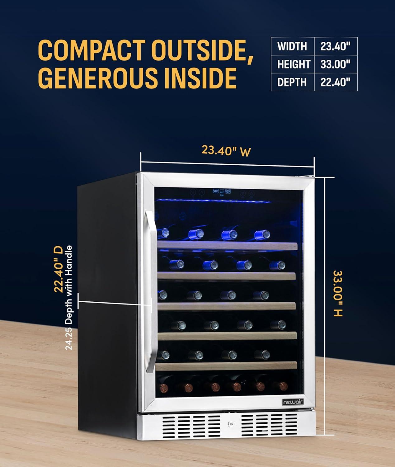 image:imageNewair 24 Wine Cooler Refrigerator Large 116 Bottle Builtin or Freestanding Dual Zone Wine Cellar in Stainless Steel with Precision Thermostat Full Extension Beechwood ShelvesStainless Steel