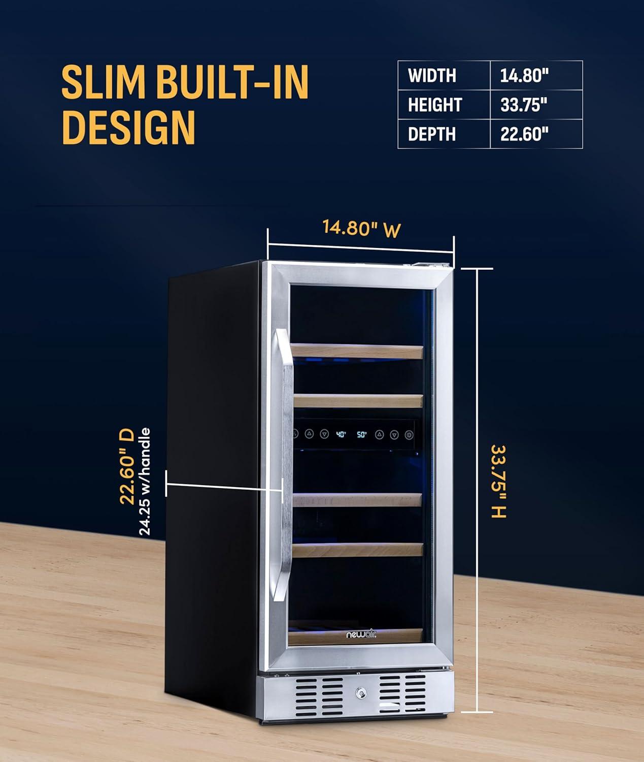 image:imageNewair 24 Wine Cooler Refrigerator Large 116 Bottle Builtin or Freestanding Dual Zone Wine Cellar in Stainless Steel with Precision Thermostat Full Extension Beechwood ShelvesStainless Steel