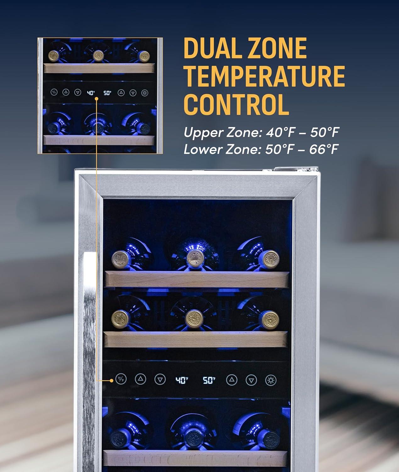 image:imageNewair 24 Wine Cooler Refrigerator Large 116 Bottle Builtin or Freestanding Dual Zone Wine Cellar in Stainless Steel with Precision Thermostat Full Extension Beechwood ShelvesStainless Steel