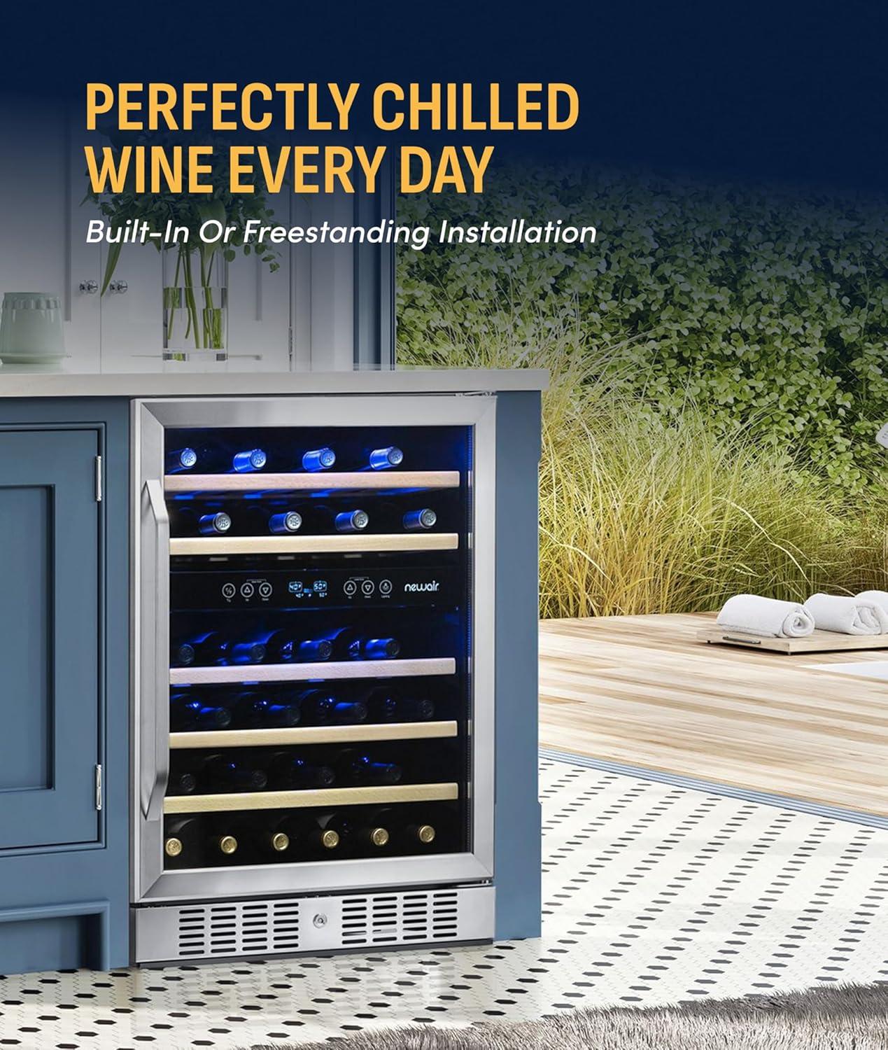 image:imageNewair 24 Wine Cooler Refrigerator Large 116 Bottle Builtin or Freestanding Dual Zone Wine Cellar in Stainless Steel with Precision Thermostat Full Extension Beechwood ShelvesStainless Steel