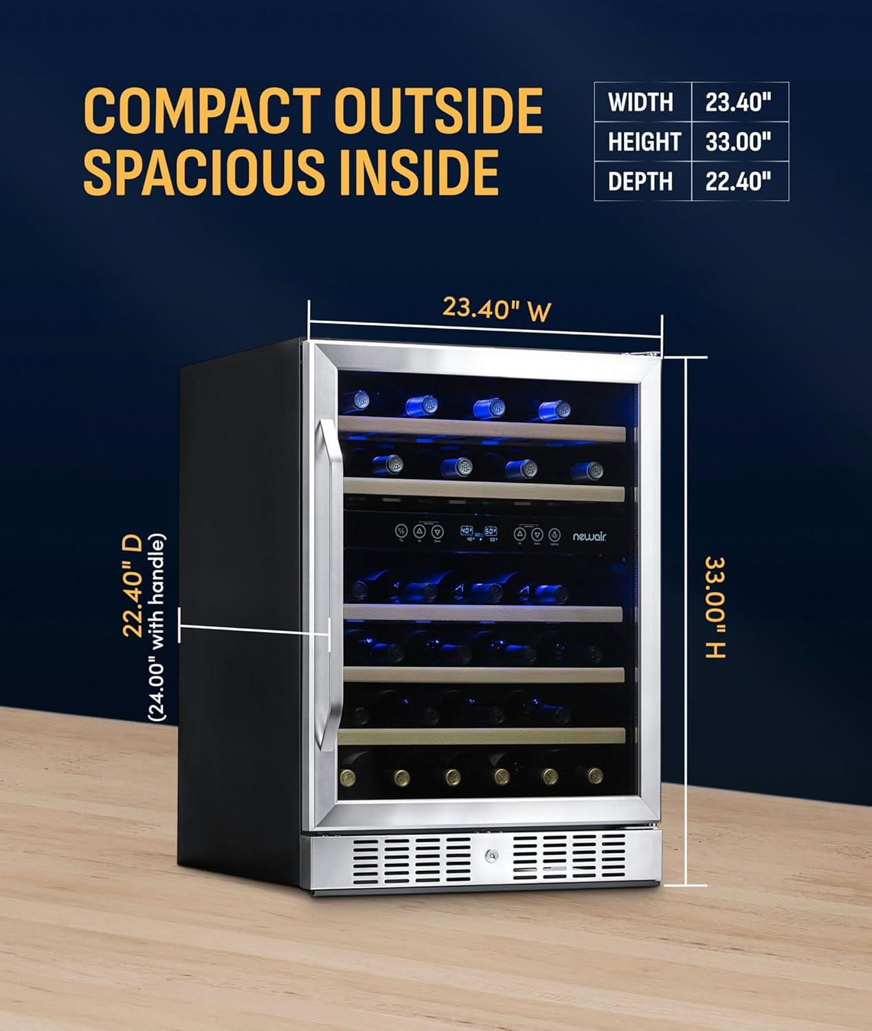 image:imageNewair 24 Wine Cooler Refrigerator Large 116 Bottle Builtin or Freestanding Dual Zone Wine Cellar in Stainless Steel with Precision Thermostat Full Extension Beechwood ShelvesStainless Steel