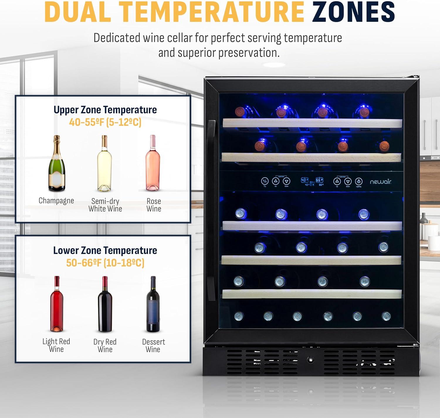 image:imageNewair 24 Wine Cooler Refrigerator Large 116 Bottle Builtin or Freestanding Dual Zone Wine Cellar in Stainless Steel with Precision Thermostat Full Extension Beechwood ShelvesBlack Stainless Steel