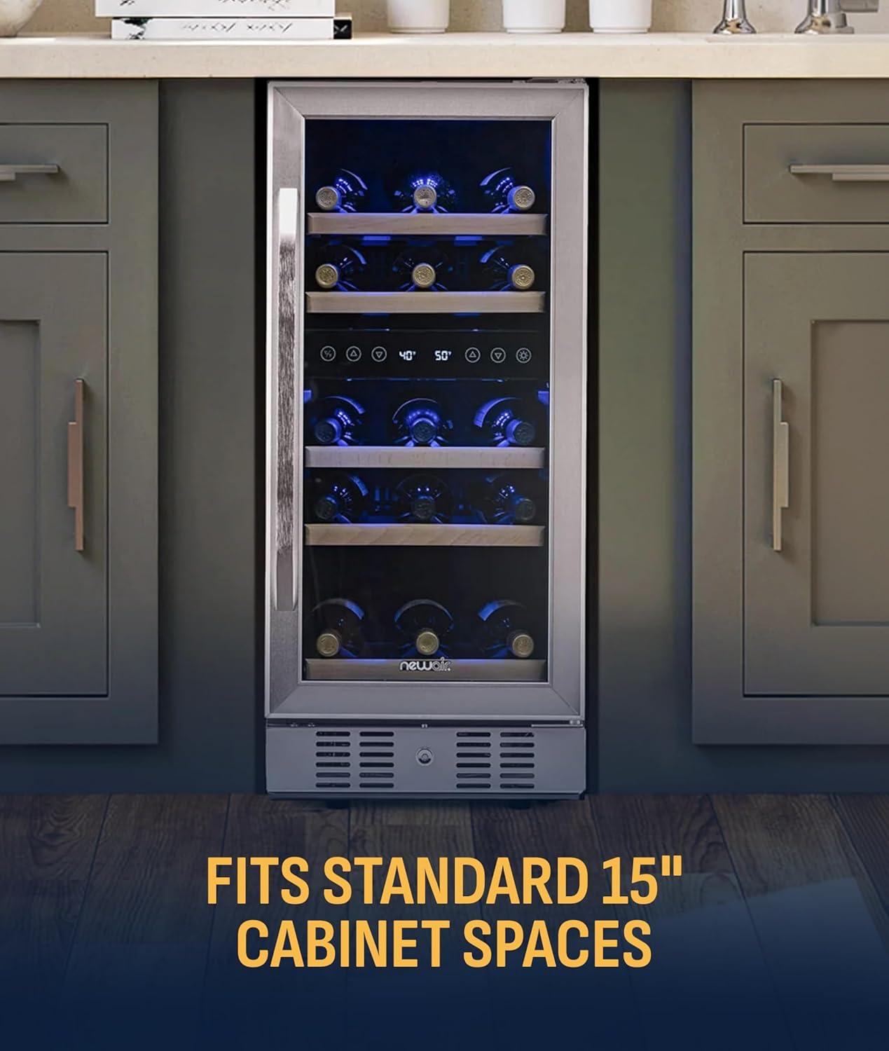 image:imageNewair 24 Wine Cooler Refrigerator Large 116 Bottle Builtin or Freestanding Dual Zone Wine Cellar in Stainless Steel with Precision Thermostat Full Extension Beechwood ShelvesStainless Steel