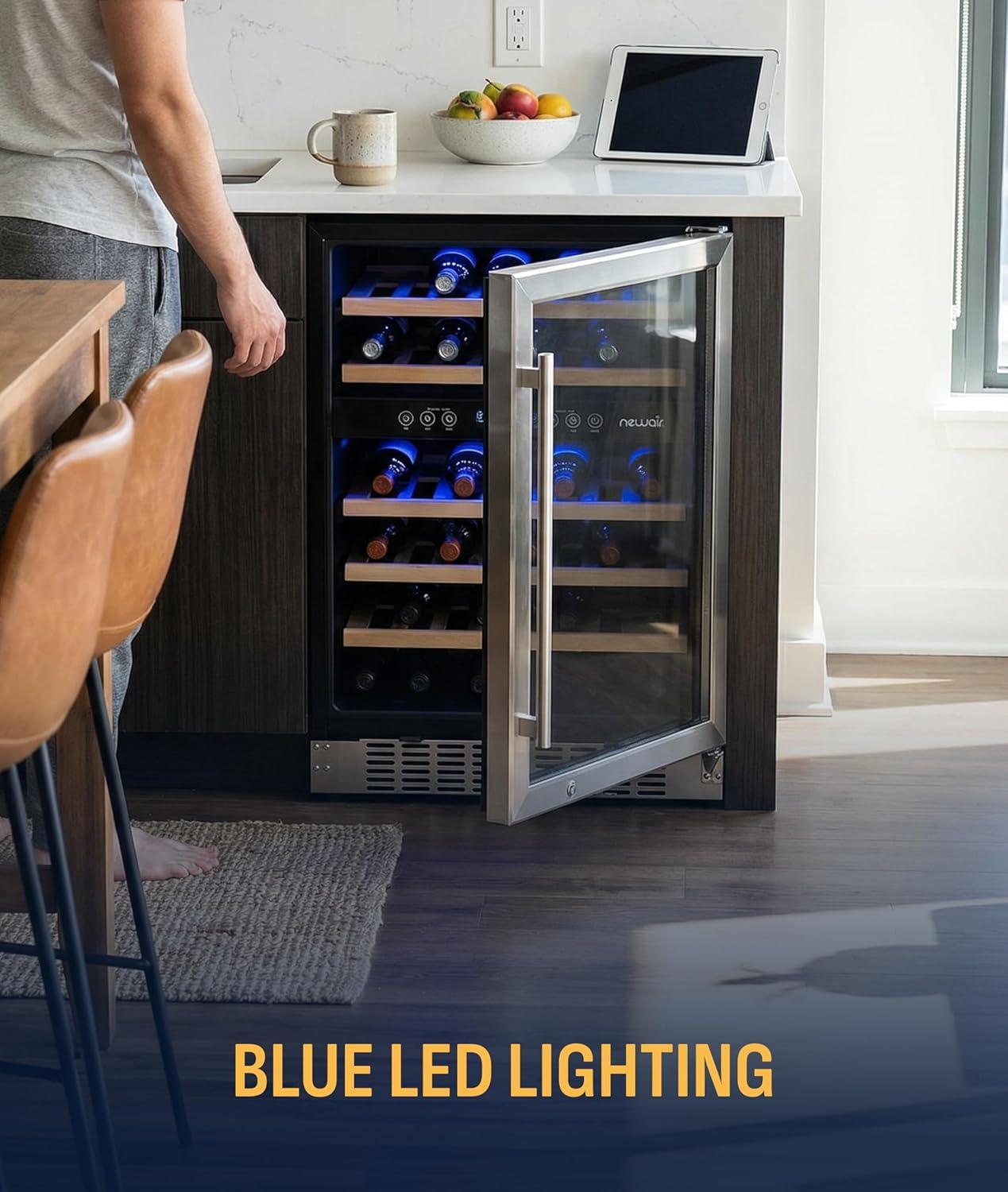 image:imageNewair 24 Wine Cooler Refrigerator Large 116 Bottle Builtin or Freestanding Dual Zone Wine Cellar in Stainless Steel with Precision Thermostat Full Extension Beechwood ShelvesStainless Steel Recessed Kickplate