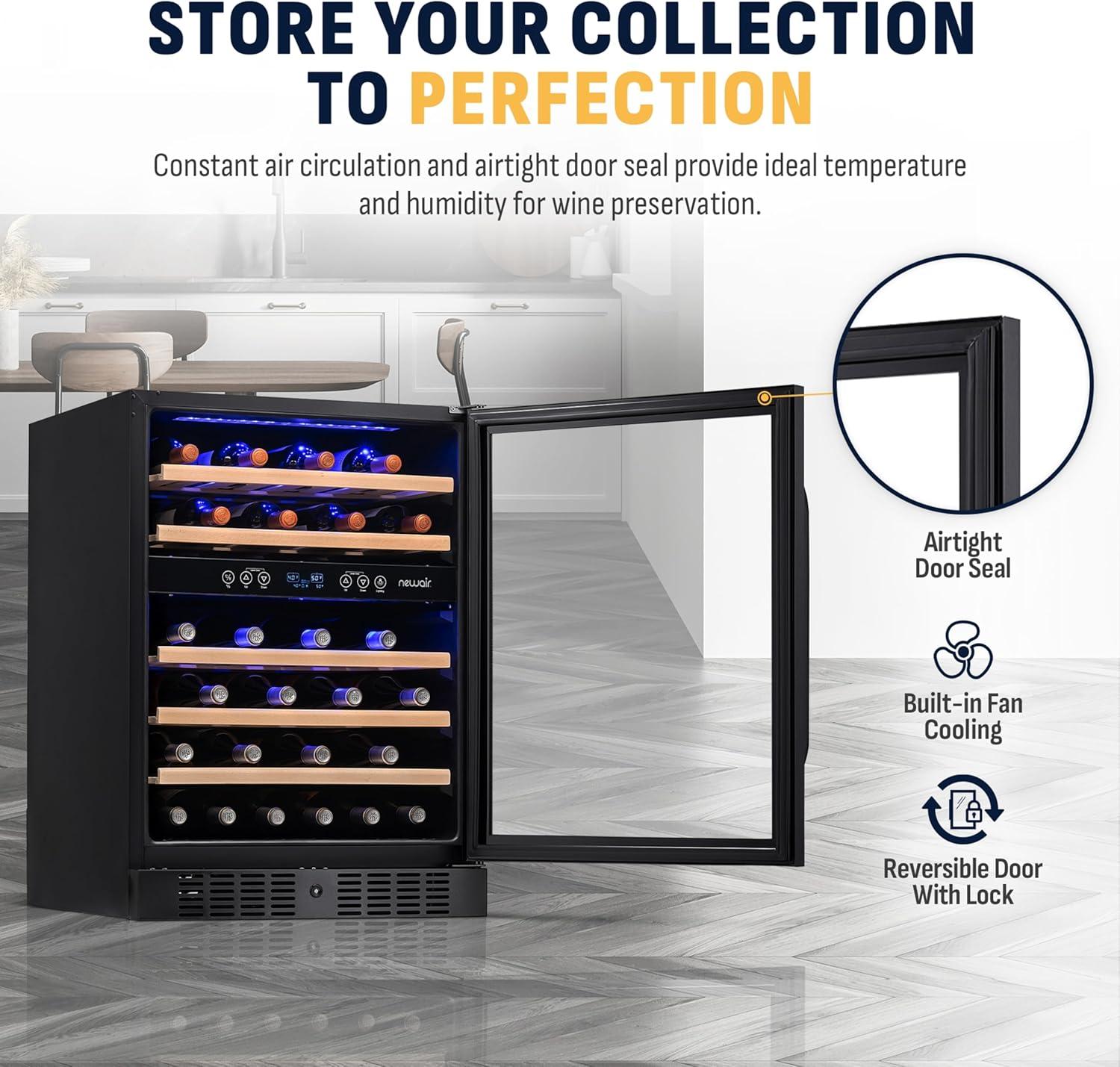 image:imageNewair 24 Wine Cooler Refrigerator Large 116 Bottle Builtin or Freestanding Dual Zone Wine Cellar in Stainless Steel with Precision Thermostat Full Extension Beechwood ShelvesBlack Stainless Steel