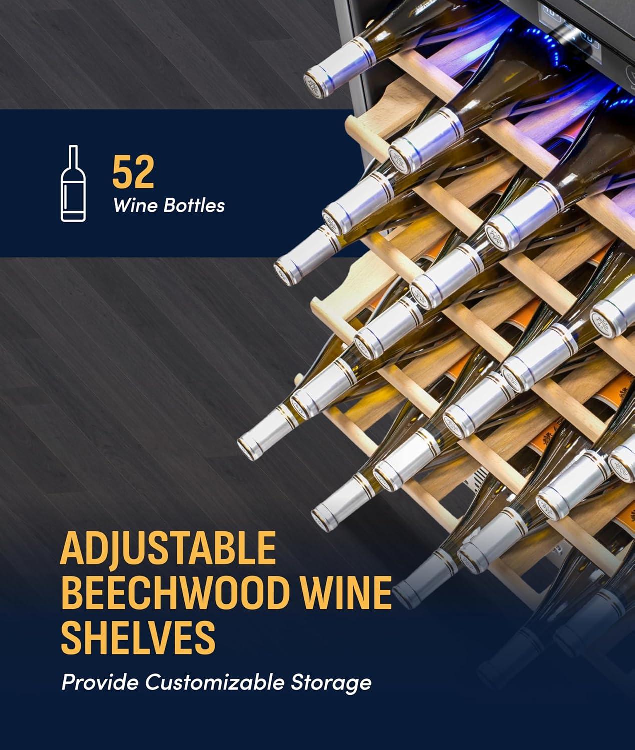 image:imageNewair 24 Wine Cooler Refrigerator Large 116 Bottle Builtin or Freestanding Dual Zone Wine Cellar in Stainless Steel with Precision Thermostat Full Extension Beechwood ShelvesStainless Steel