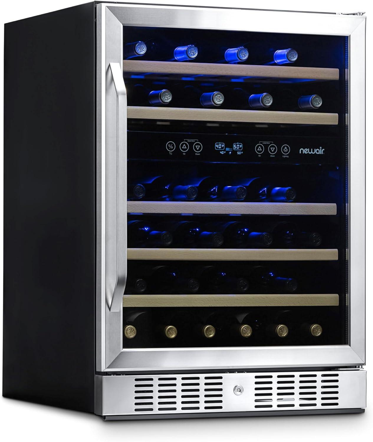 image:imageNewair 24 Wine Cooler Refrigerator Large 116 Bottle Builtin or Freestanding Dual Zone Wine Cellar in Stainless Steel with Precision Thermostat Full Extension Beechwood ShelvesStainless Steel