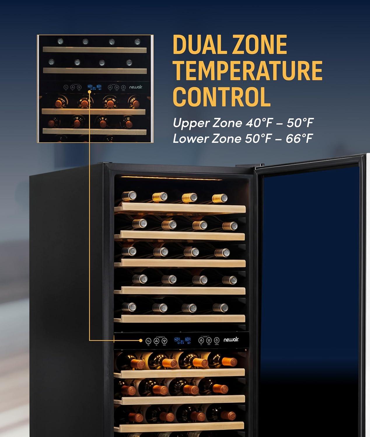 image:imageNewair 24 Wine Cooler Refrigerator Large 116 Bottle Builtin or Freestanding Dual Zone Wine Cellar in Stainless Steel with Precision Thermostat Full Extension Beechwood ShelvesStainless Steel