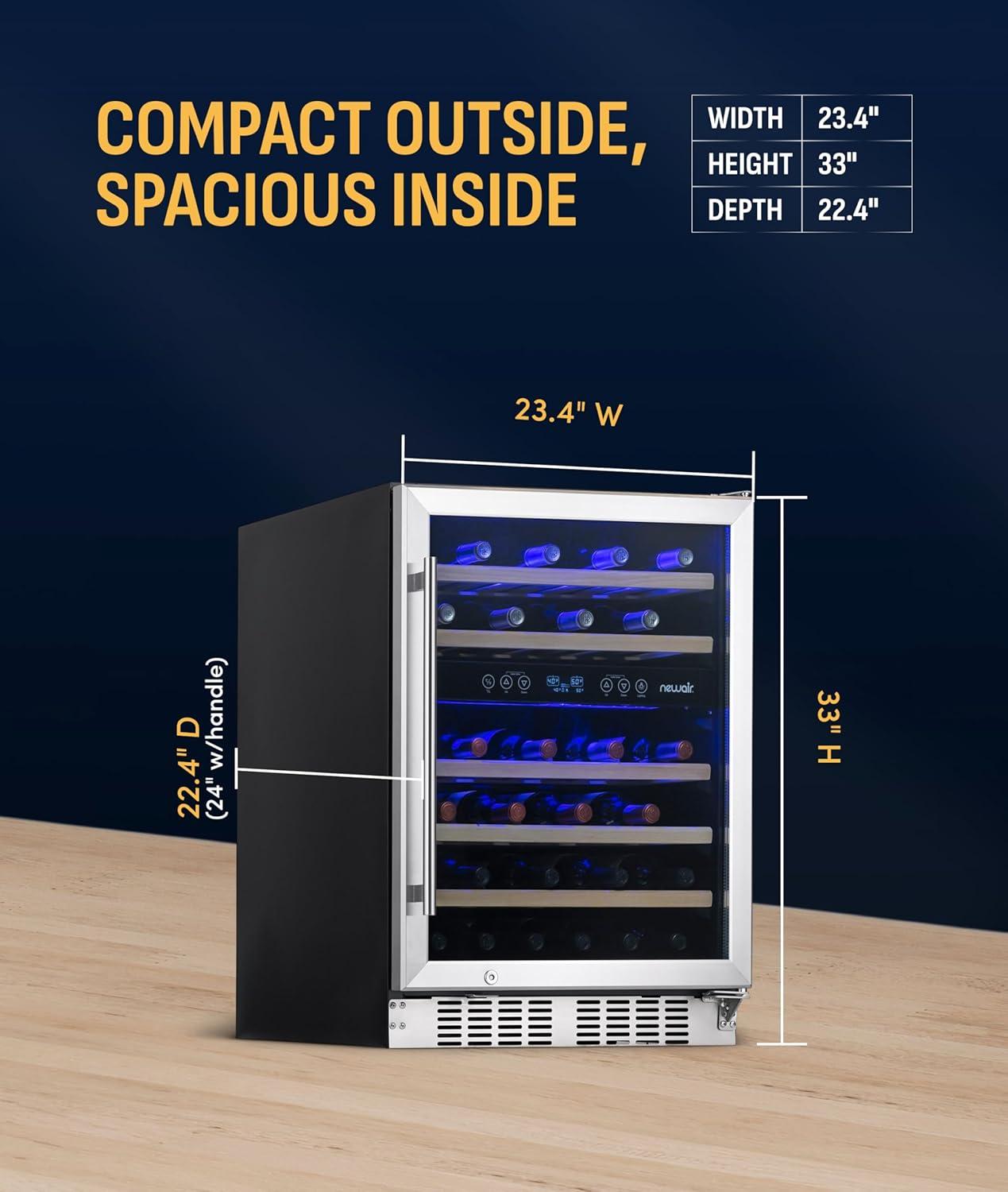 image:imageNewair 24 Wine Cooler Refrigerator Large 116 Bottle Builtin or Freestanding Dual Zone Wine Cellar in Stainless Steel with Precision Thermostat Full Extension Beechwood ShelvesStainless Steel Recessed Kickplate