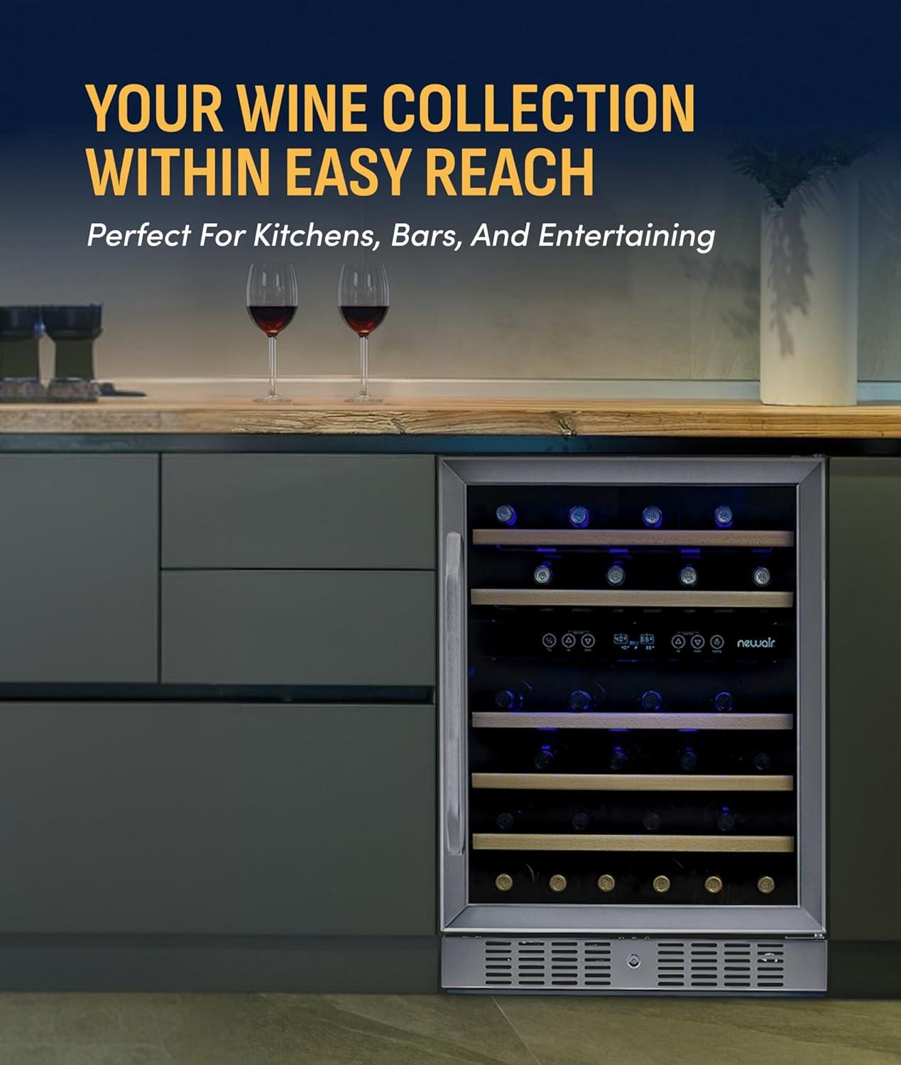 image:imageNewair 24 Wine Cooler Refrigerator Large 116 Bottle Builtin or Freestanding Dual Zone Wine Cellar in Stainless Steel with Precision Thermostat Full Extension Beechwood ShelvesStainless Steel