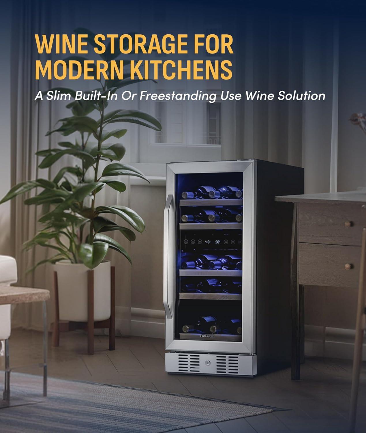 image:imageNewair 24 Wine Cooler Refrigerator Large 116 Bottle Builtin or Freestanding Dual Zone Wine Cellar in Stainless Steel with Precision Thermostat Full Extension Beechwood ShelvesStainless Steel