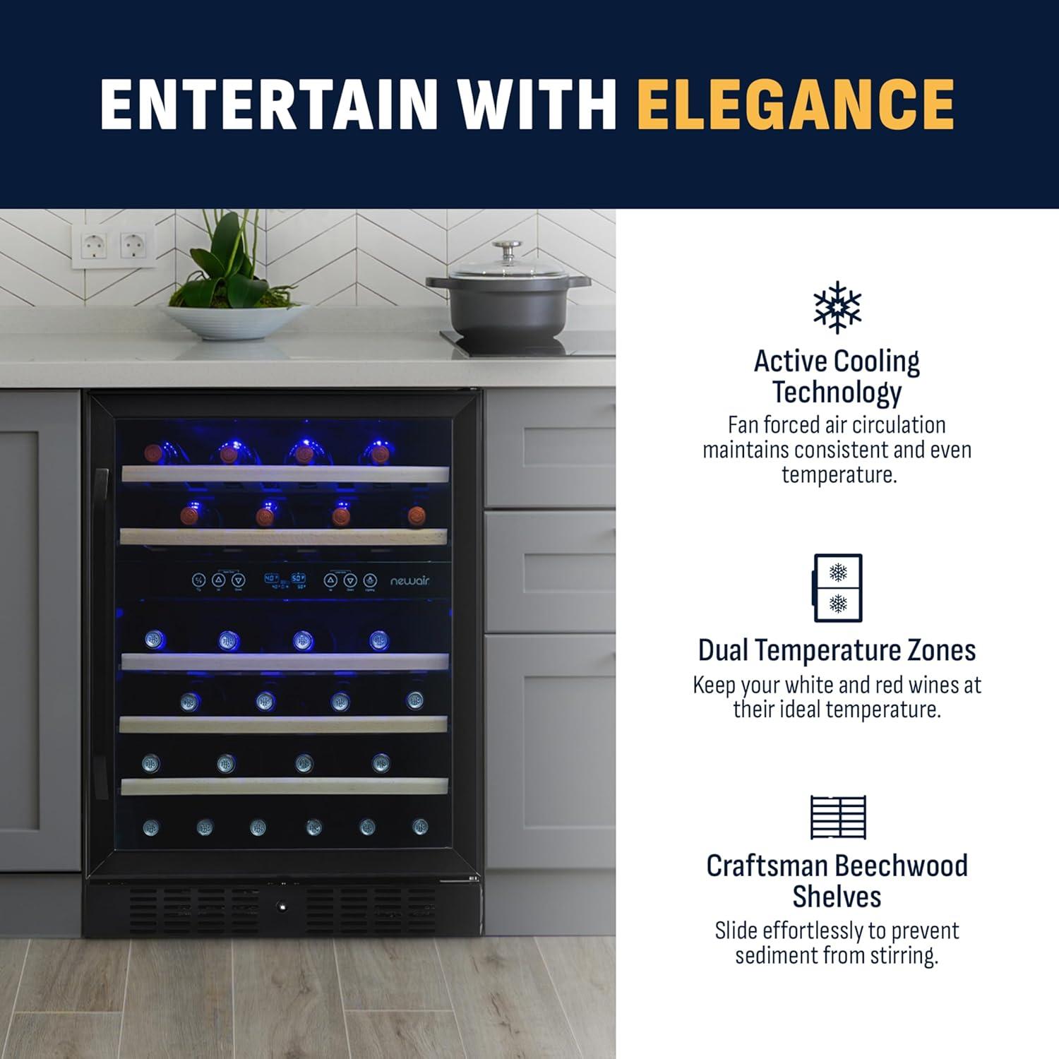 image:imageNewair 24 Wine Cooler Refrigerator Large 116 Bottle Builtin or Freestanding Dual Zone Wine Cellar in Stainless Steel with Precision Thermostat Full Extension Beechwood ShelvesBlack Stainless Steel