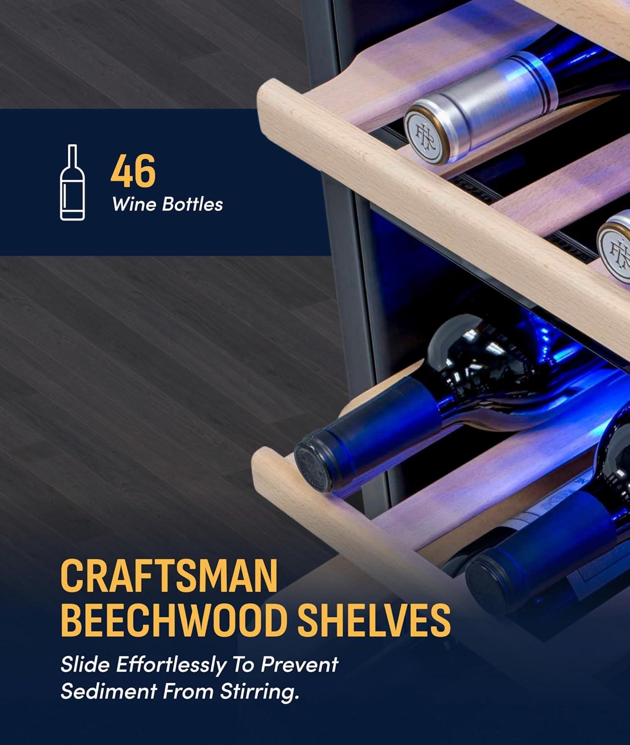 image:imageNewair 24 Wine Cooler Refrigerator Large 116 Bottle Builtin or Freestanding Dual Zone Wine Cellar in Stainless Steel with Precision Thermostat Full Extension Beechwood ShelvesStainless Steel