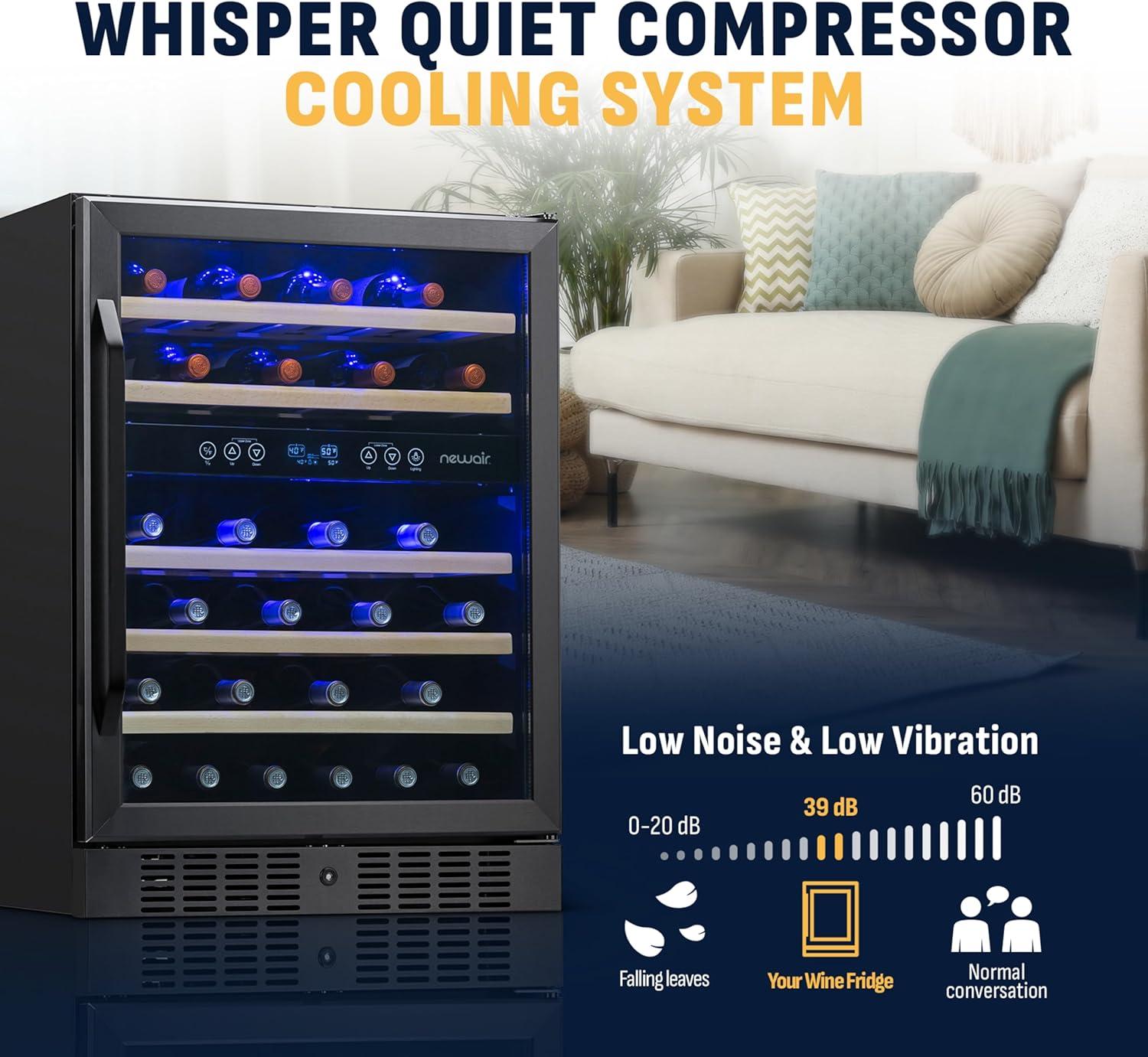 image:imageNewair 24 Wine Cooler Refrigerator Large 116 Bottle Builtin or Freestanding Dual Zone Wine Cellar in Stainless Steel with Precision Thermostat Full Extension Beechwood ShelvesBlack Stainless Steel