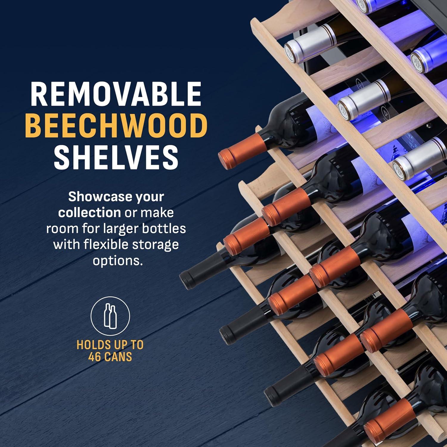 image:imageNewair 24 Wine Cooler Refrigerator Large 116 Bottle Builtin or Freestanding Dual Zone Wine Cellar in Stainless Steel with Precision Thermostat Full Extension Beechwood ShelvesBlack Stainless Steel