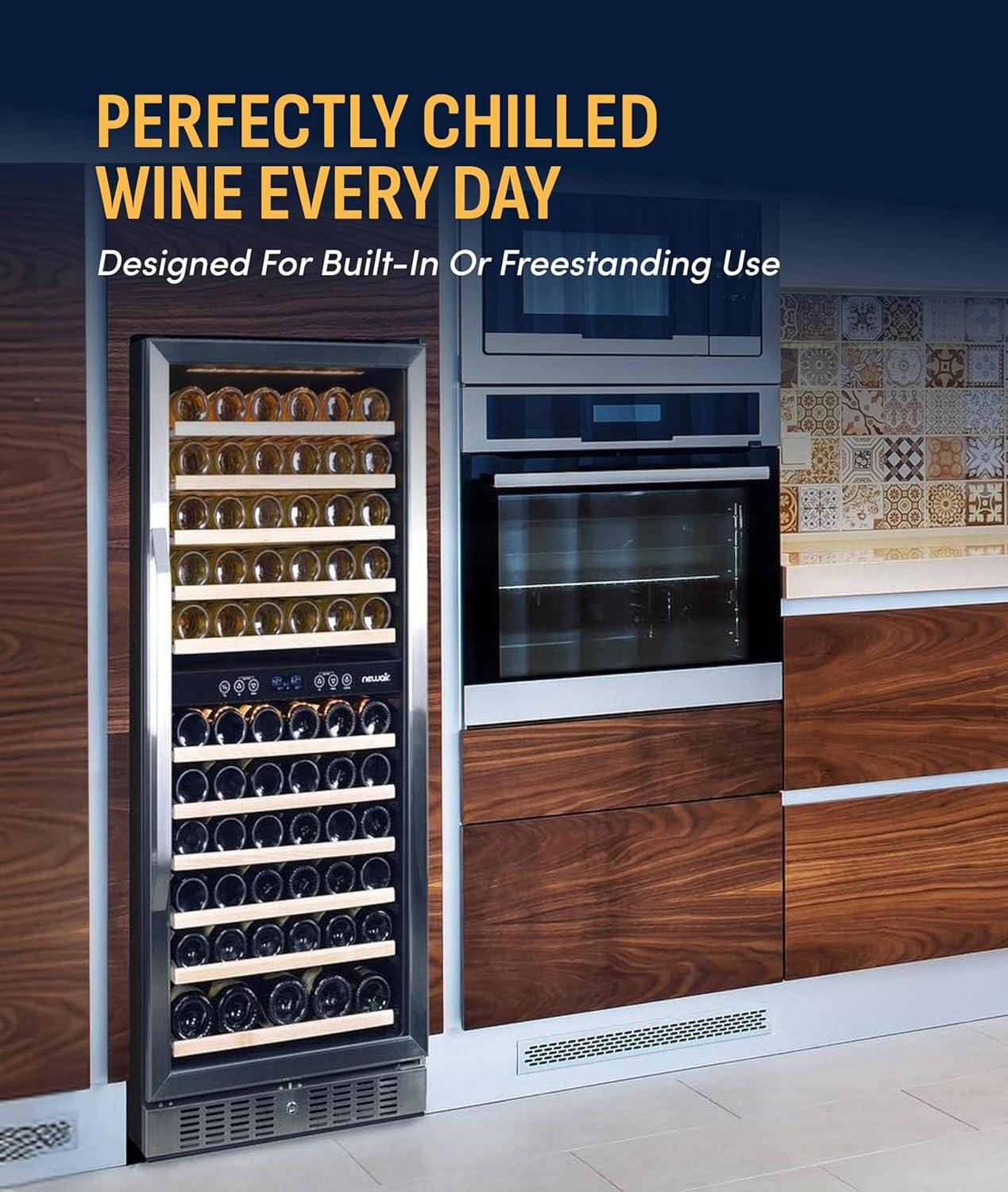 image:imageNewair 24 Wine Cooler Refrigerator Large 116 Bottle Builtin or Freestanding Dual Zone Wine Cellar in Stainless Steel with Precision Thermostat Full Extension Beechwood ShelvesStainless Steel