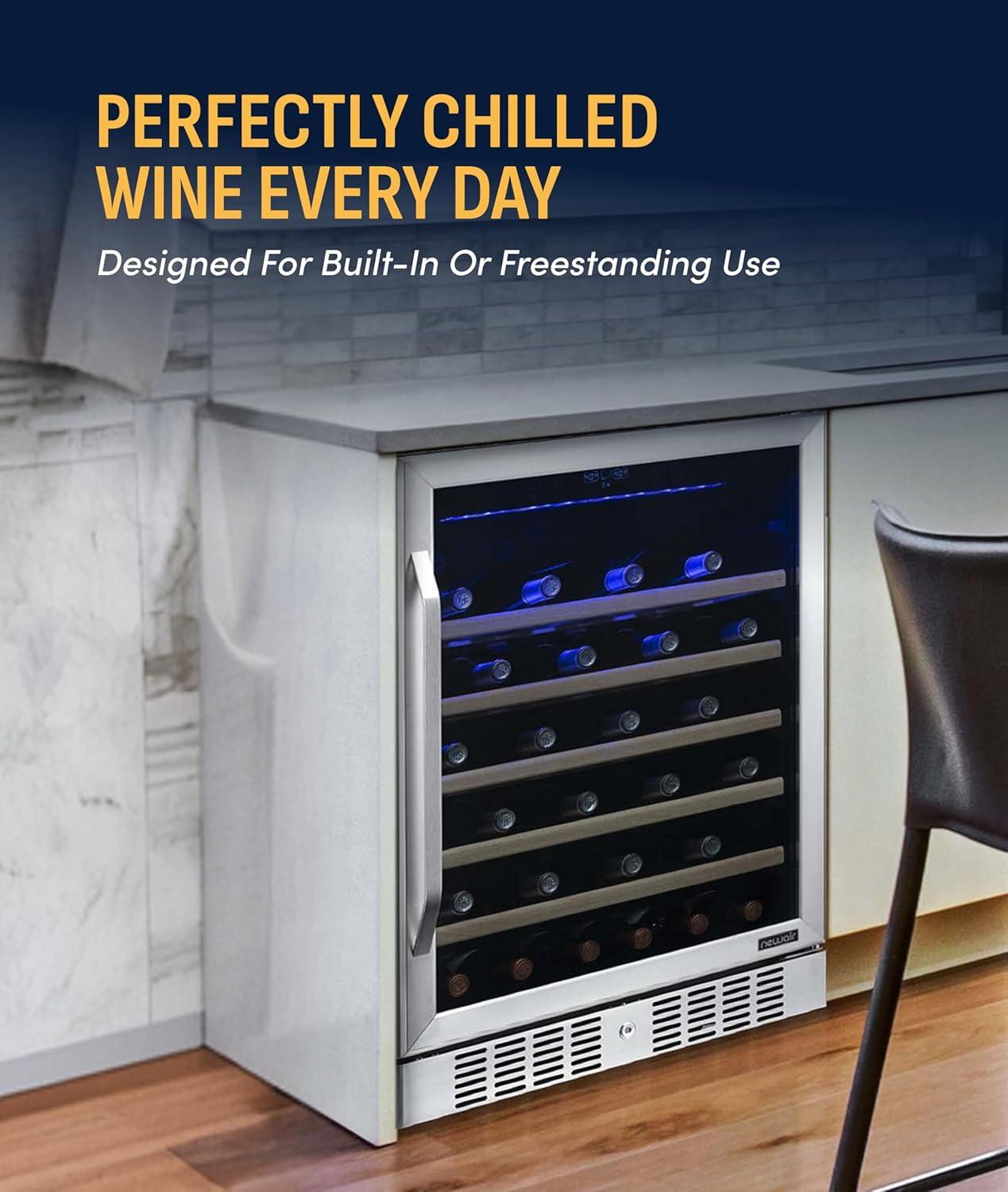 image:imageNewair 24 Wine Cooler Refrigerator Large 116 Bottle Builtin or Freestanding Dual Zone Wine Cellar in Stainless Steel with Precision Thermostat Full Extension Beechwood ShelvesStainless Steel