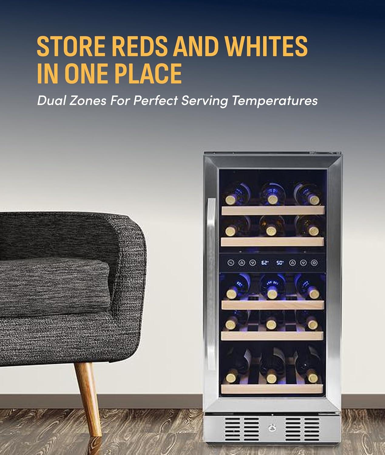 image:imageNewair 24 Wine Cooler Refrigerator Large 116 Bottle Builtin or Freestanding Dual Zone Wine Cellar in Stainless Steel with Precision Thermostat Full Extension Beechwood ShelvesStainless Steel